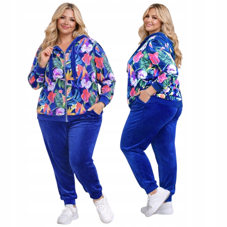 Velurový Teplákovka Dámský Rozepínací Květ 54 56 7xl 8xl chrpa pohodlný obklopující