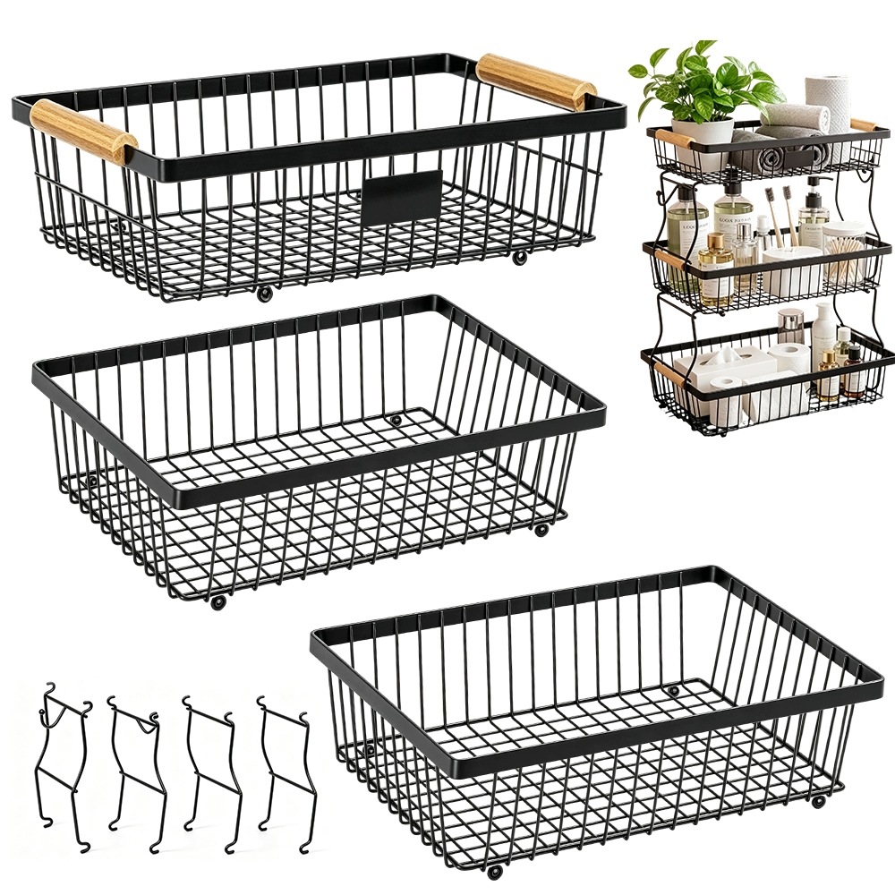 Tříúrovňový Koš Na Ovoce Černý, Kovový, S Háčky Na Banány