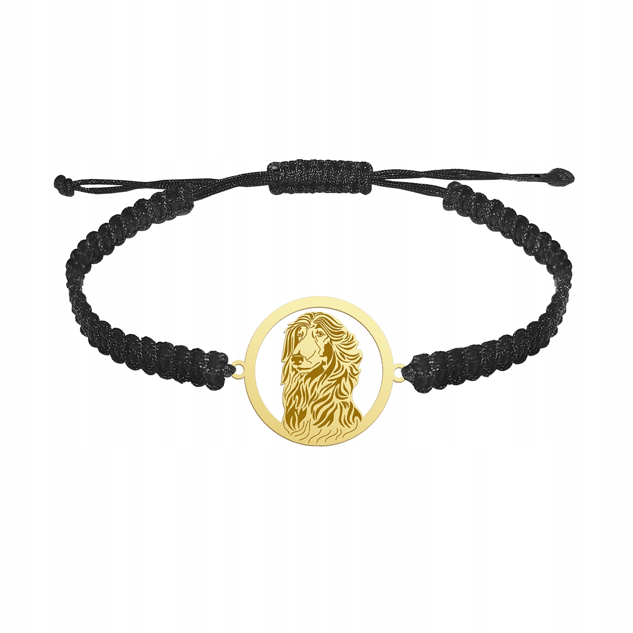 Zlatý náramek se psem Afghan Hound 925 Šperky Makramé Gravírování Bonus