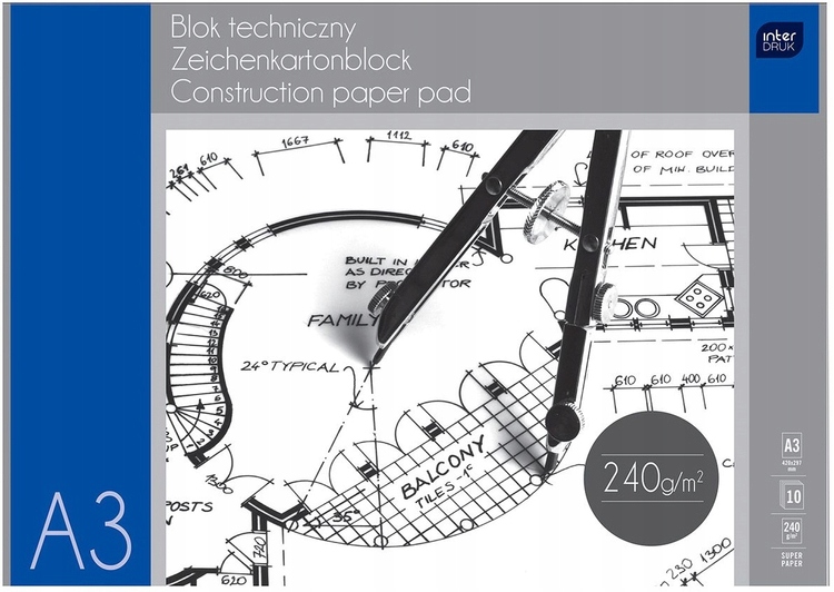 

Blok Techniczny A3 Premium 10 K Białych Interdruk