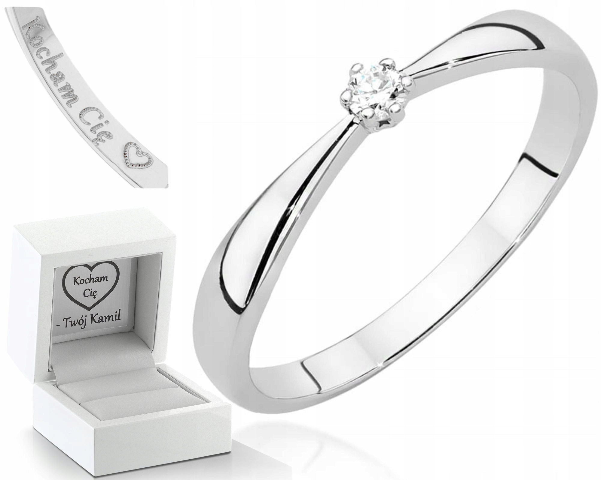 Prstýnek Z Bílého Zlata S Briliantem 585 Gravírování