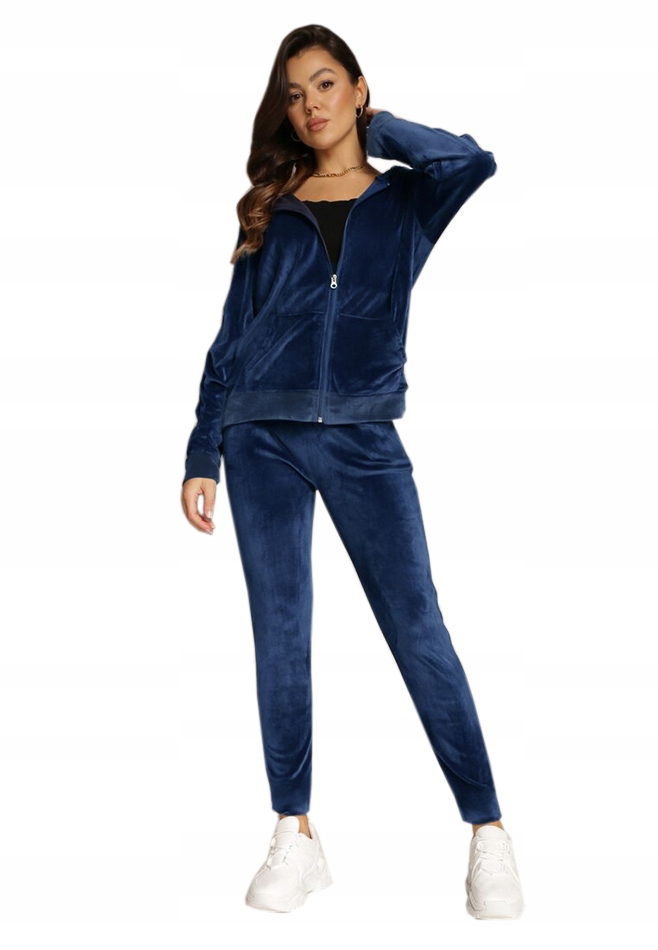 DRES damski ROZPINANY komplet WELUR z kapturem granat 9110 L Rozmiar L