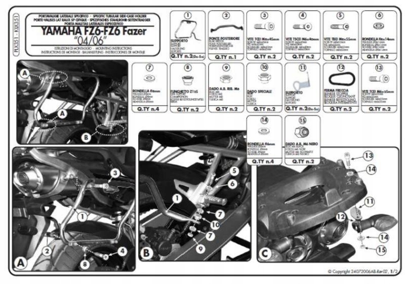 Kappa Rošt Bočných Kufrov Monokey Side Yamaha FZ6 Fazer (04-06) Zadný