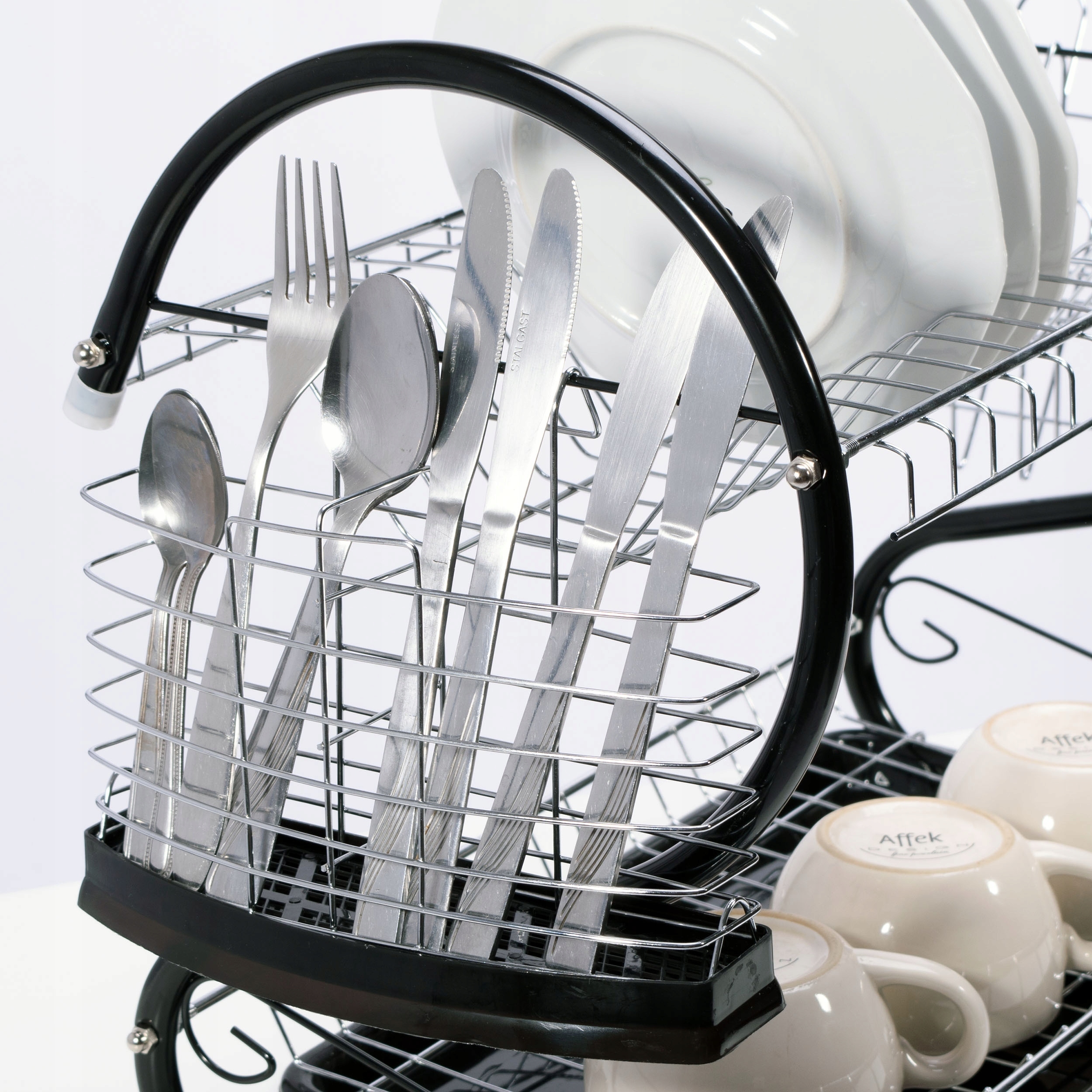 DUŻA SUSZARKA DO NACZYŃ SZTUĆCE STOJĄCA OCIEKACZ TACKA CZARNA DWUPOZIOMOWA Marka Gockowiak