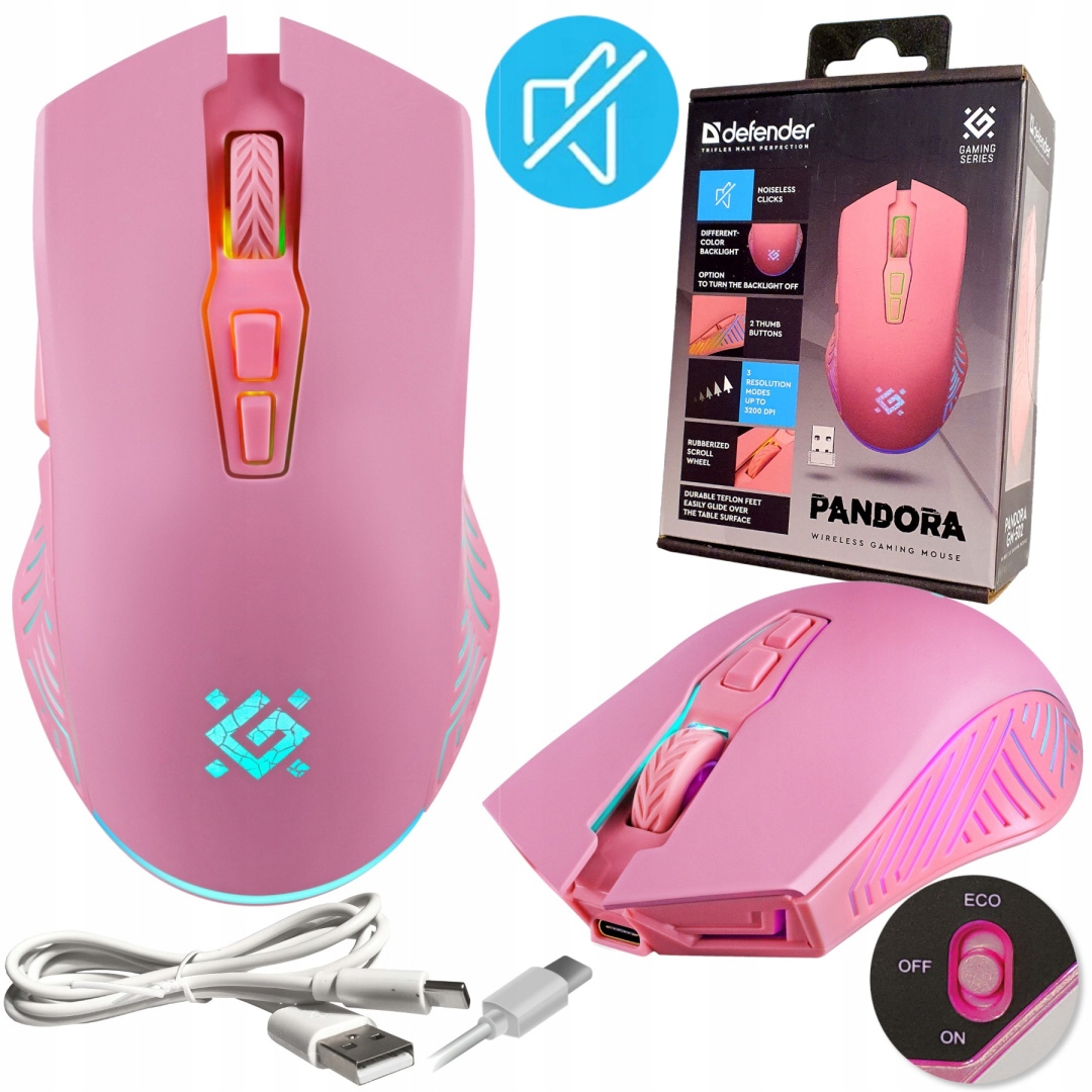Mysz bezprzewodowa Defender Pandora GM-502 optyczna 3200dpi różowa Rgb Akum