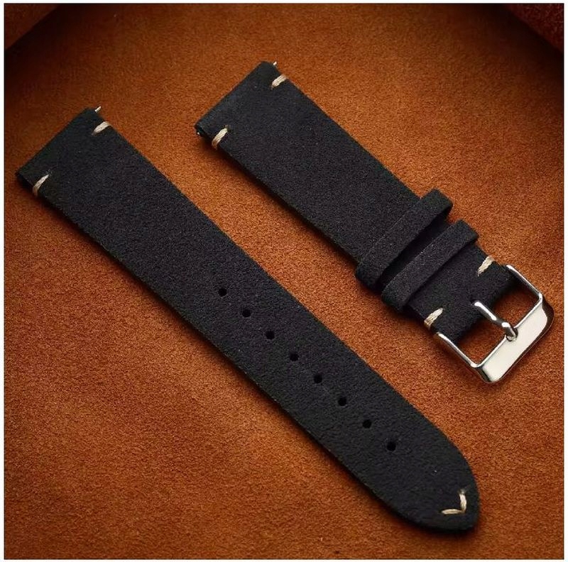Pasek do damskiego męskiego zegarka 18 mm naturalna skóra nubuk czarny