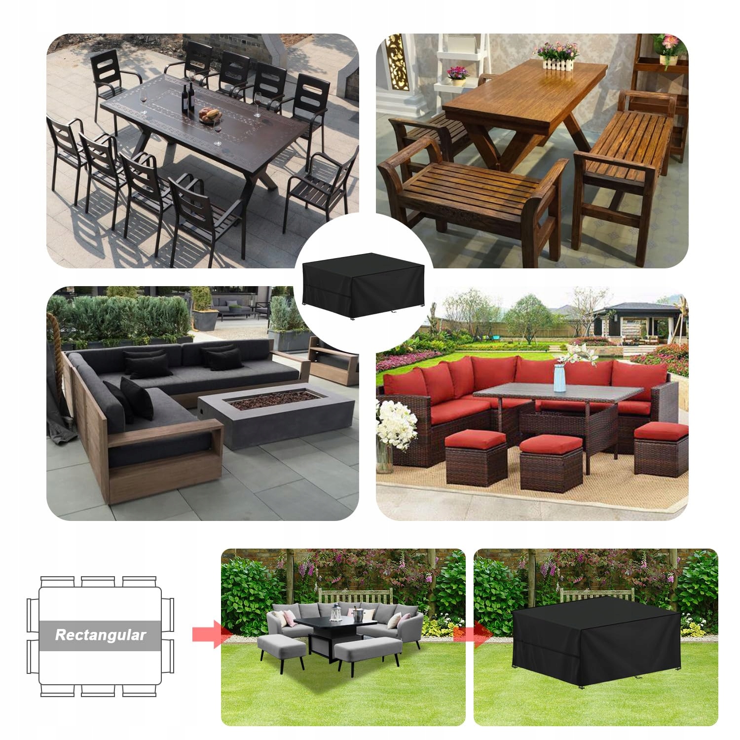 LAMUNI Pokrowiec Na Meble Ogrodowe Wodoodporny 420D Oxford 220x180x80cm — miniatura 6