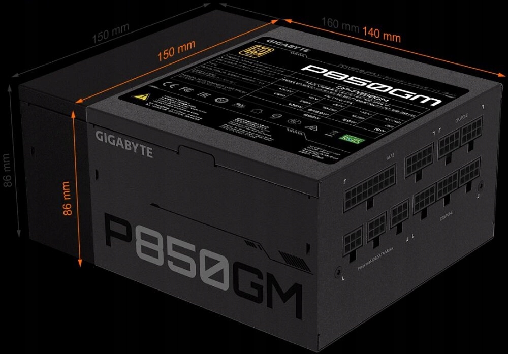 Zasilacz GIGABYTE P850GM 850W 80 Plus Gold Modularne okablowanie w pełni modularne
