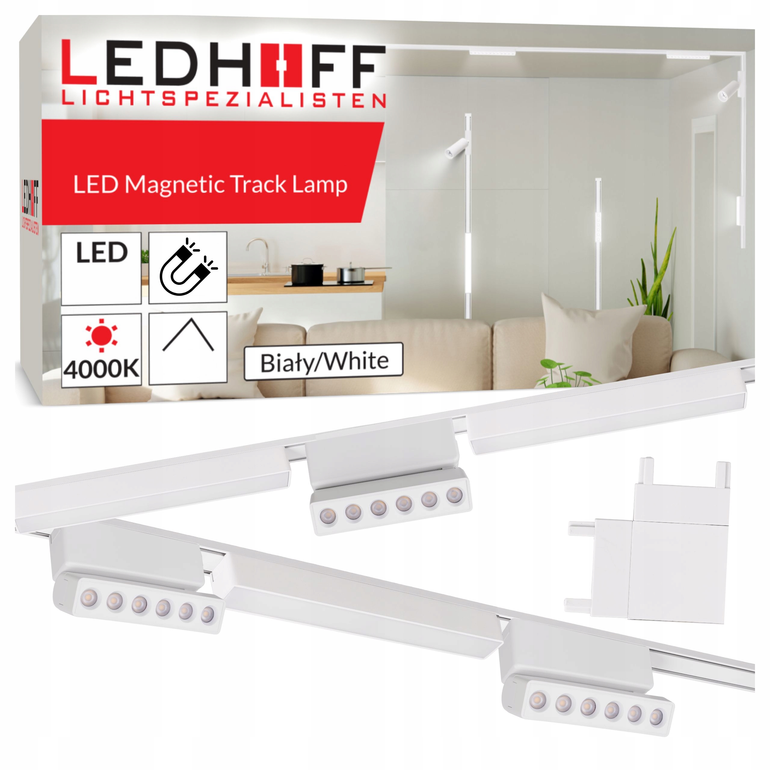 Magnetické Led osvetlenie na koľajnicu biele 2x Lišta 1 m 6x reflektorová lampa