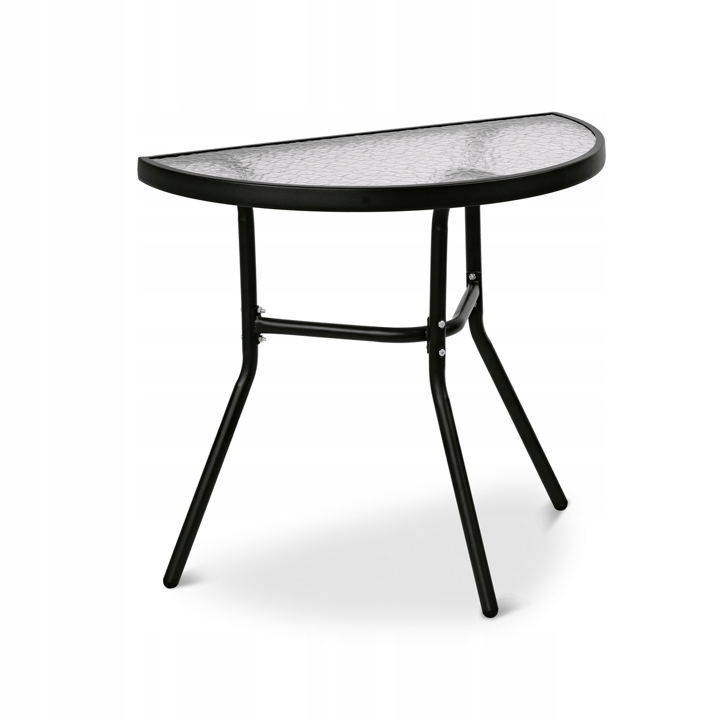 Stolik Metalowy Półokrągły ze Szklanym Blatem Hartowanym do Balkonu Taras