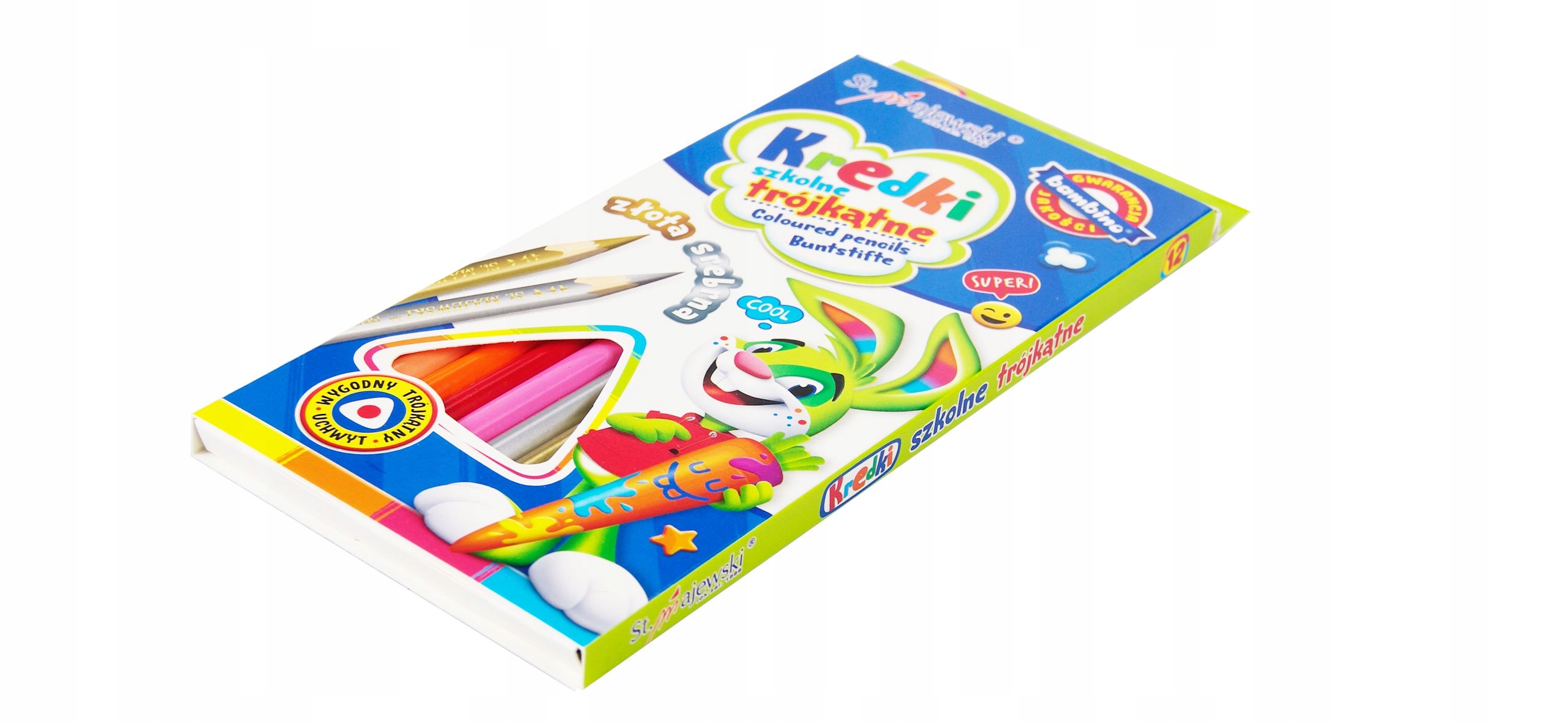 BAMBINO KREDKI OŁÓWKOWE TRÓJKĄTNE 12 kolorów Marka Bambino