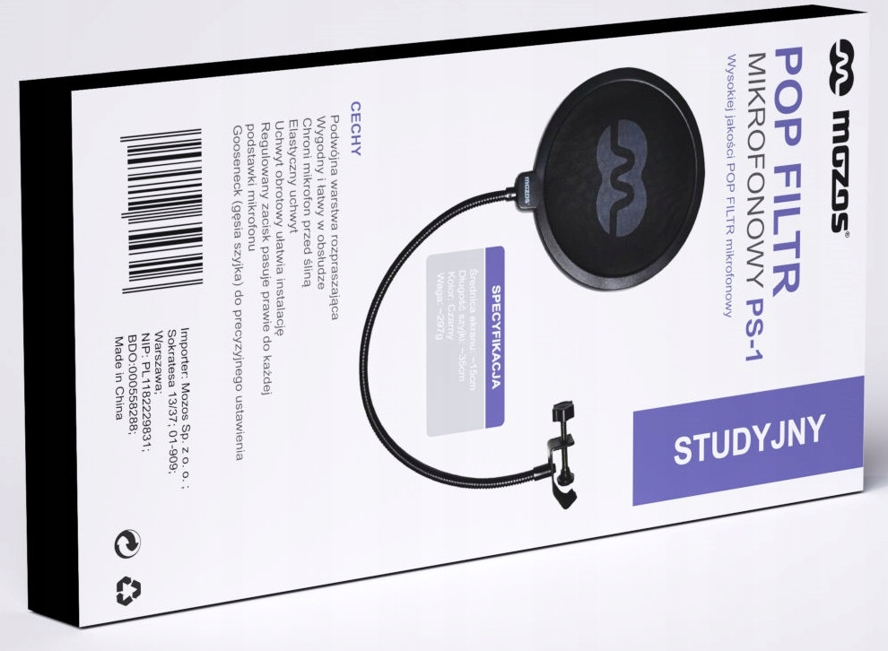 STUDYJNY POP FILTR FILTER MIKROFONOWY PS-1 OSŁONA Kolor czarny