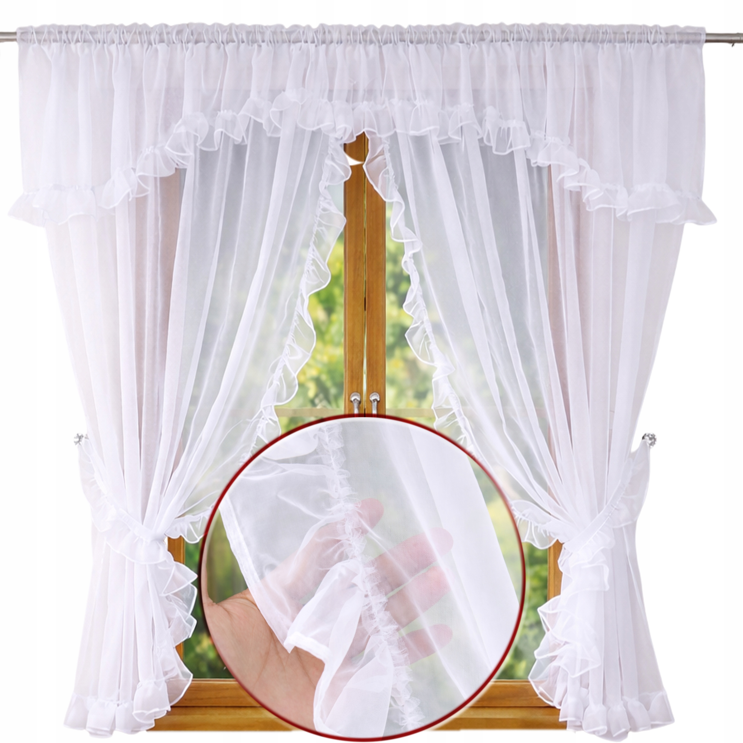 Firanka Gotowa Biała Woal Z Falbanką 400x150 CM Na Taśmie Do Salonu Pokoju