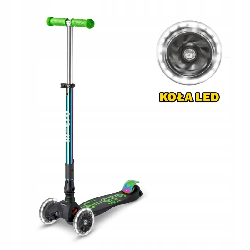 Hulajnoga Maxi Micro Deluxe Led Neochrome Green Foldable Składana MMD404