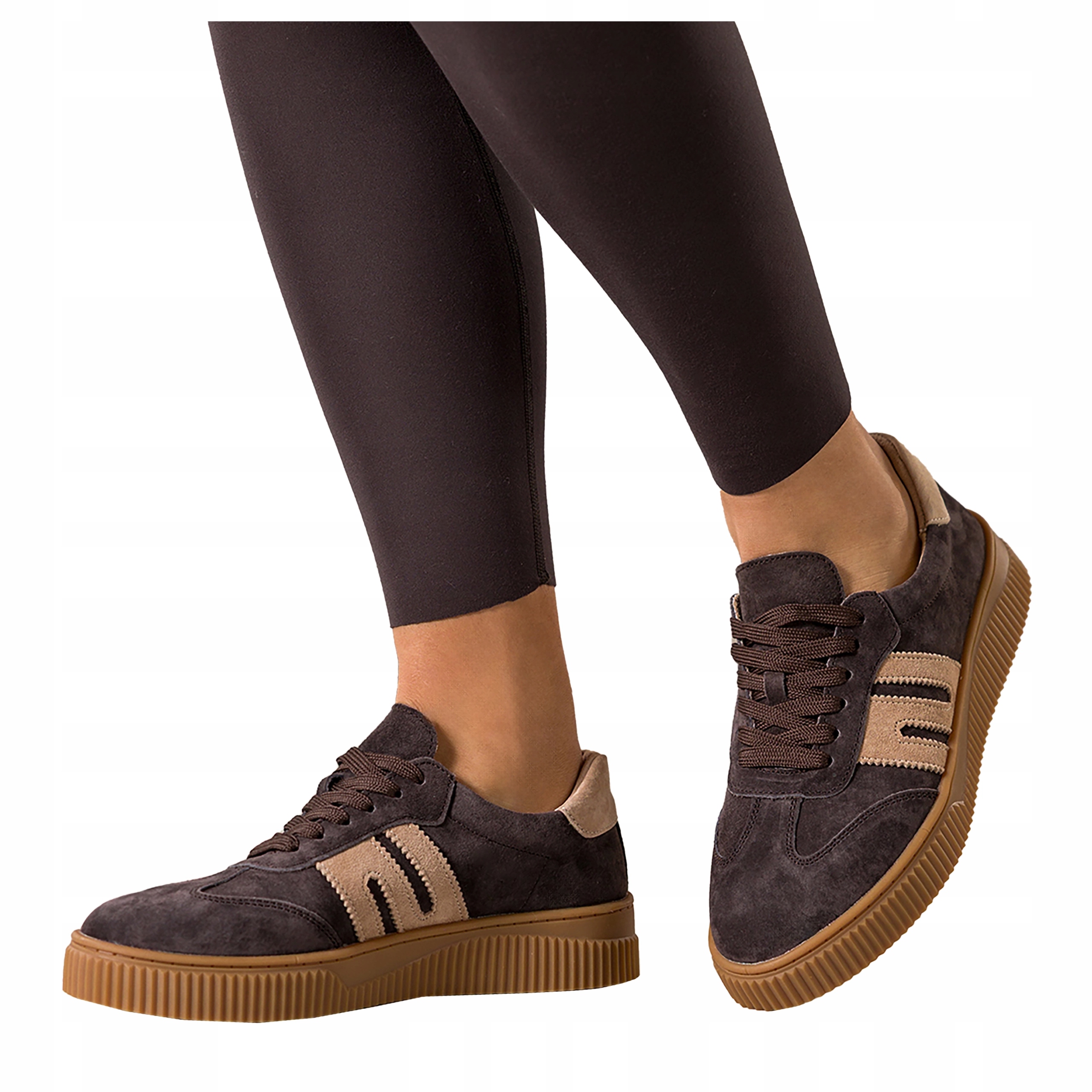 Kožené Čokoládové Tenisky Dámské Pohodlné Šněrovací Platforma vel 36