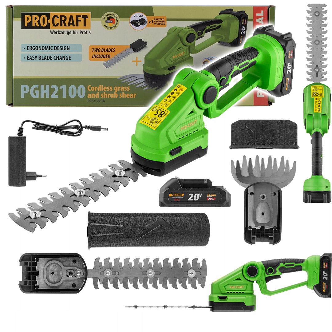 Procraft Nożyce akumulatorowe Trymer do trawy i żywopłotu 20V 2,0Ah PGH2100