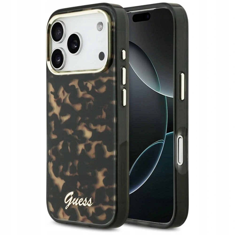 Pouzdro Guess IML Script Metal MagSafe pro Apple iPhone 17 Pro Tortoise