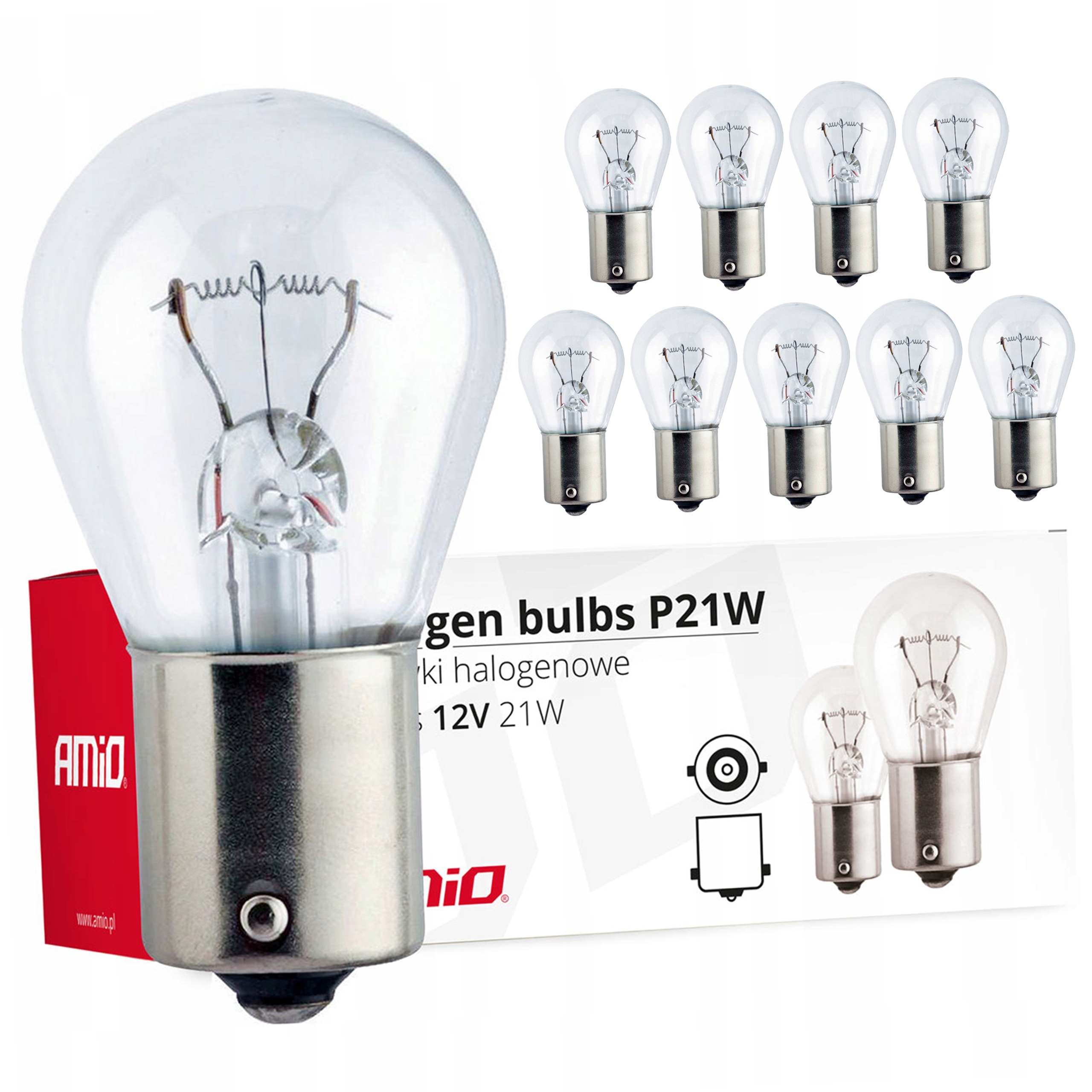 10x Żarówka P21W 12V 21W BA15S halogenowa Żarówki białe