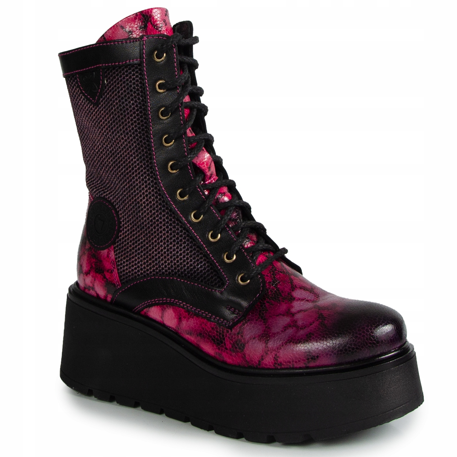 Maciejka 06720-15/00-8 Černo Růžové Kožené Kotníkové Boty Na Platformě 40
