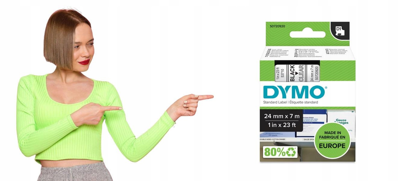 Taśma Dymo D1 24 mm x 7 m czarny przezroczysty