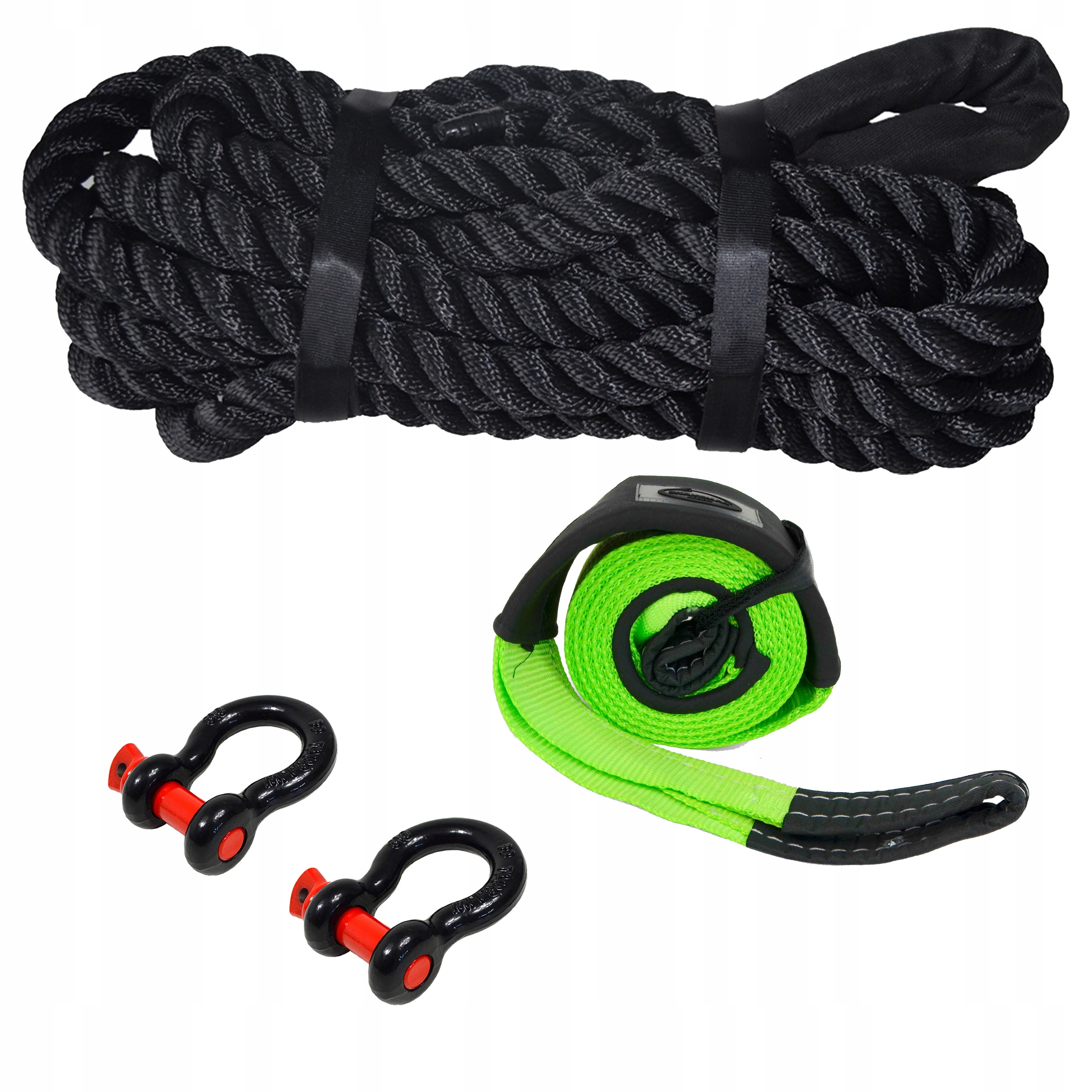 Kinetické lano 8 m 28 mm 16 t páska 3 m 75 mm 12 t 2 x šekel 3,25 t Snakeman