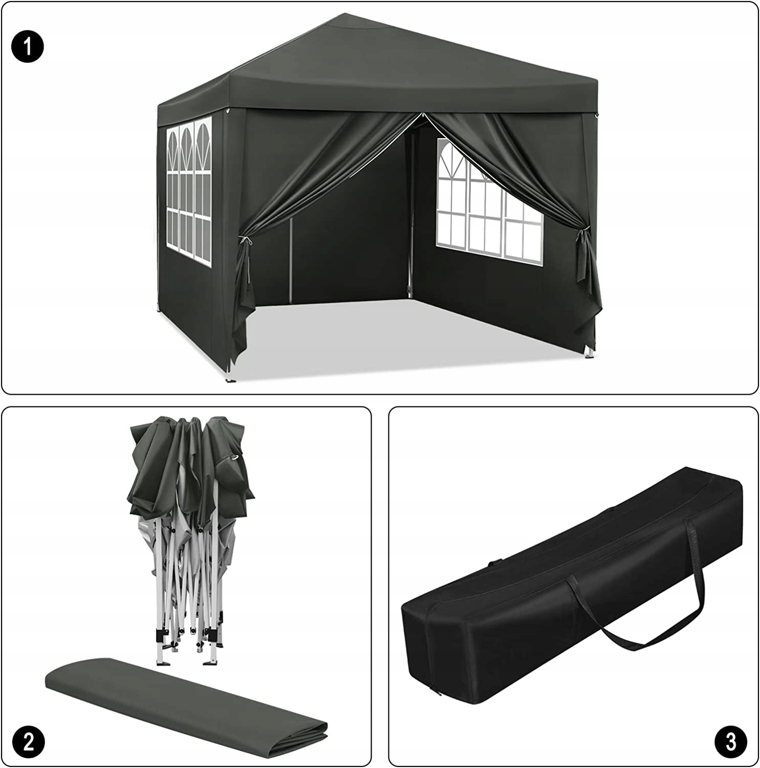 ТЕНТ САДОВЫЙ ПАВИЛЬОН Pop-Up UV50+ серый 3x3x2,5 Высота 2,5 м