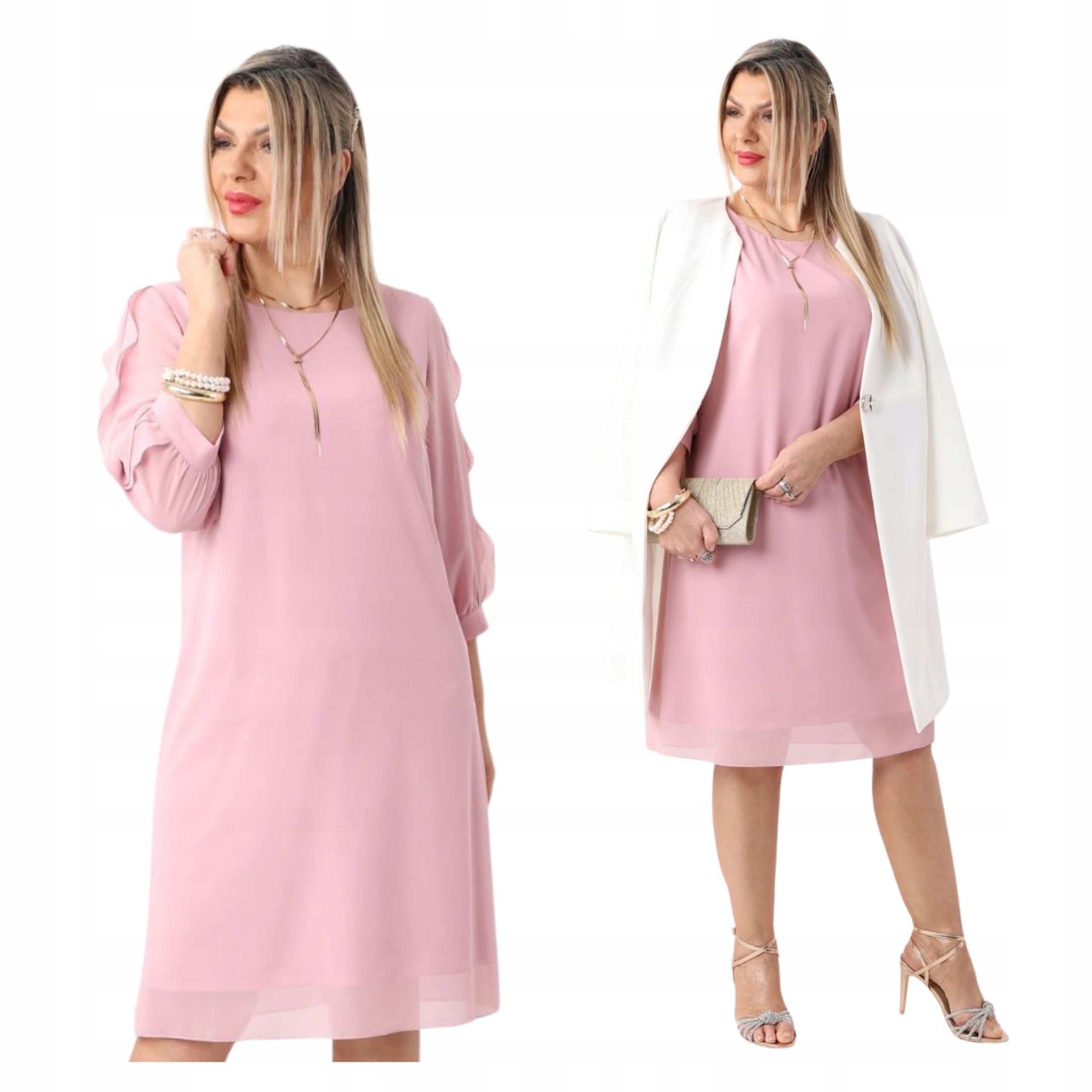 Sukienka szyfonowa na wesele z falbankami Polski Producent duże rozmiary