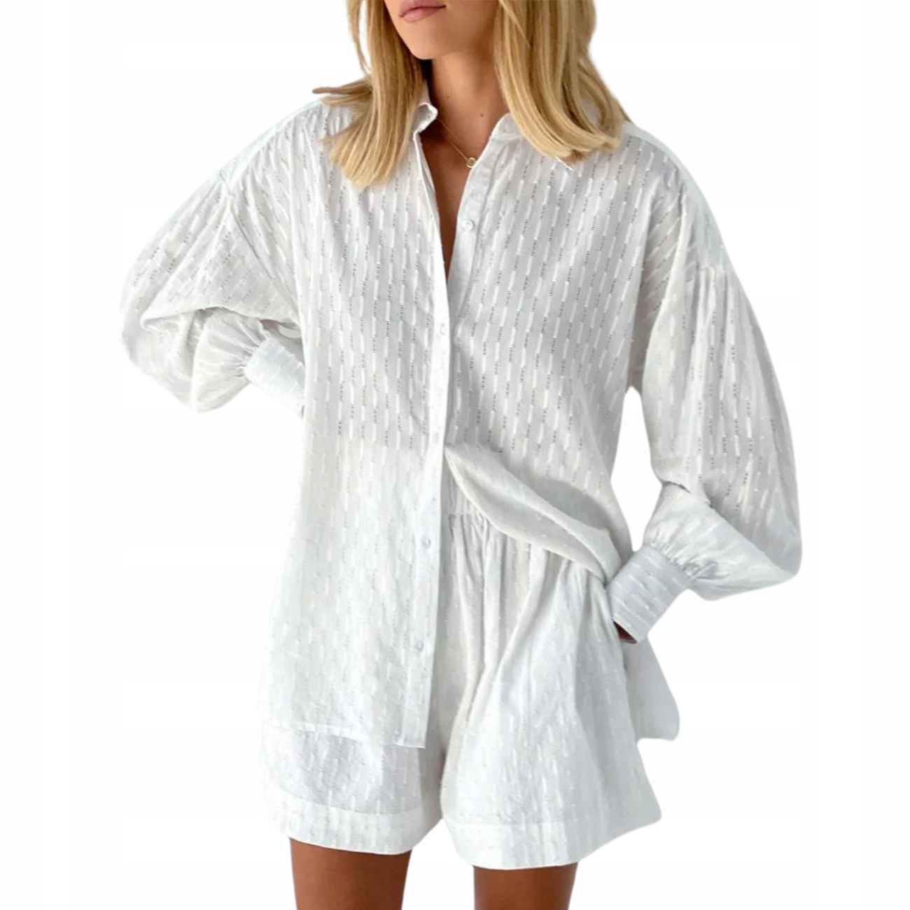 Bawełniany komplet damski koszula z kołnierzykiem i spodenki