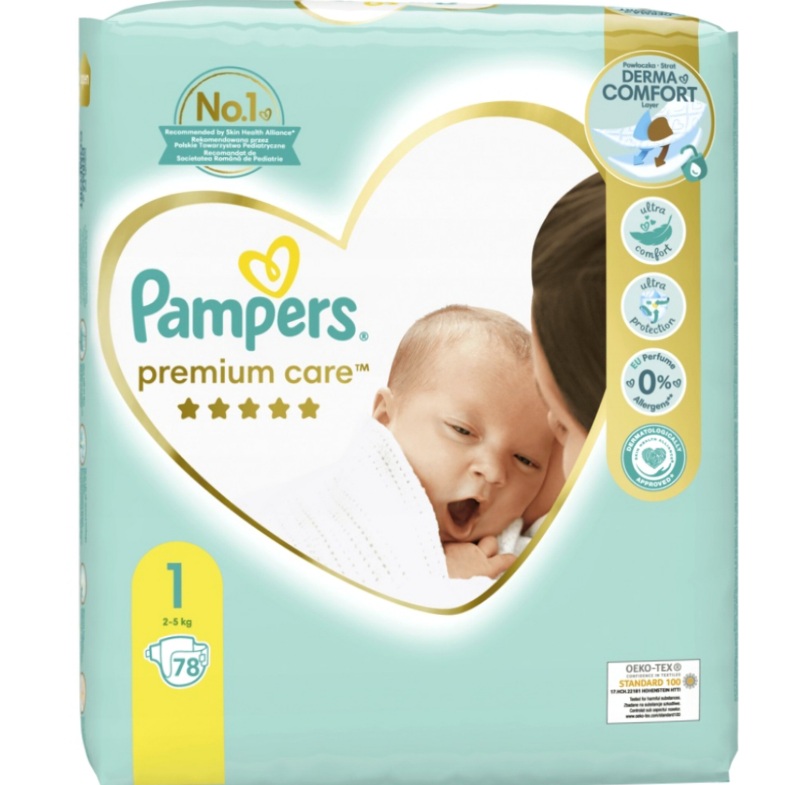 PIELUCHY PAMPERS PREMIUM CARE 1 2-5KG BOX 72szt + CHUSTECZKI NAWILŻANE