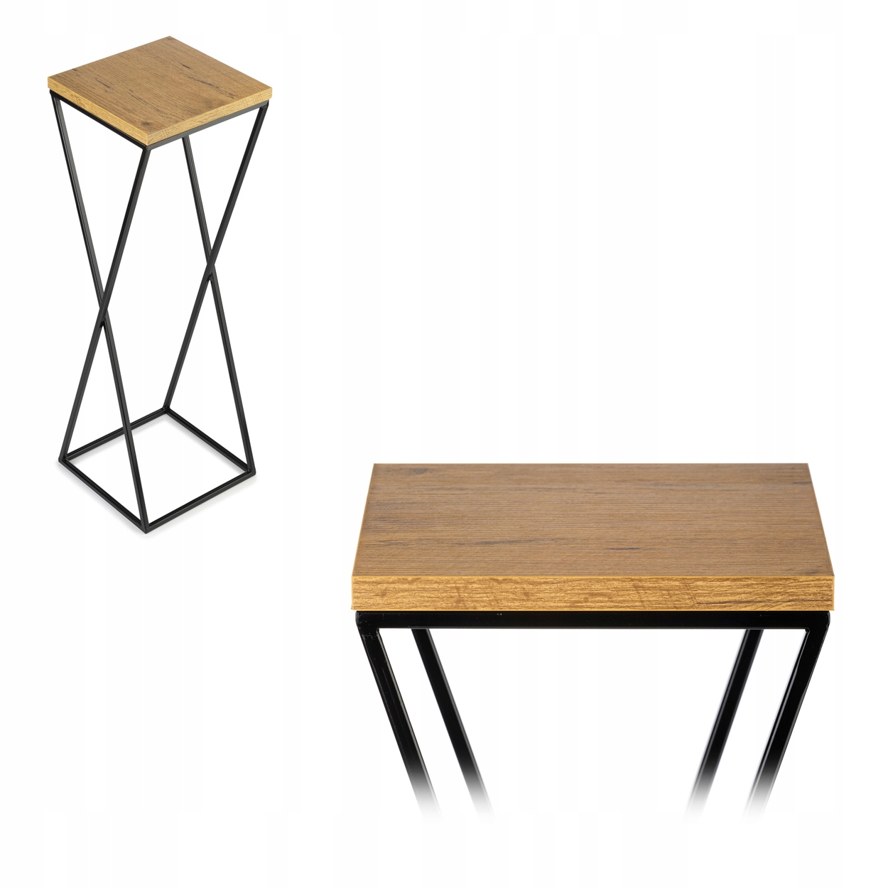 

Metalowy Kwietnik Blat Mdf Dąb Industrialny 70 cm