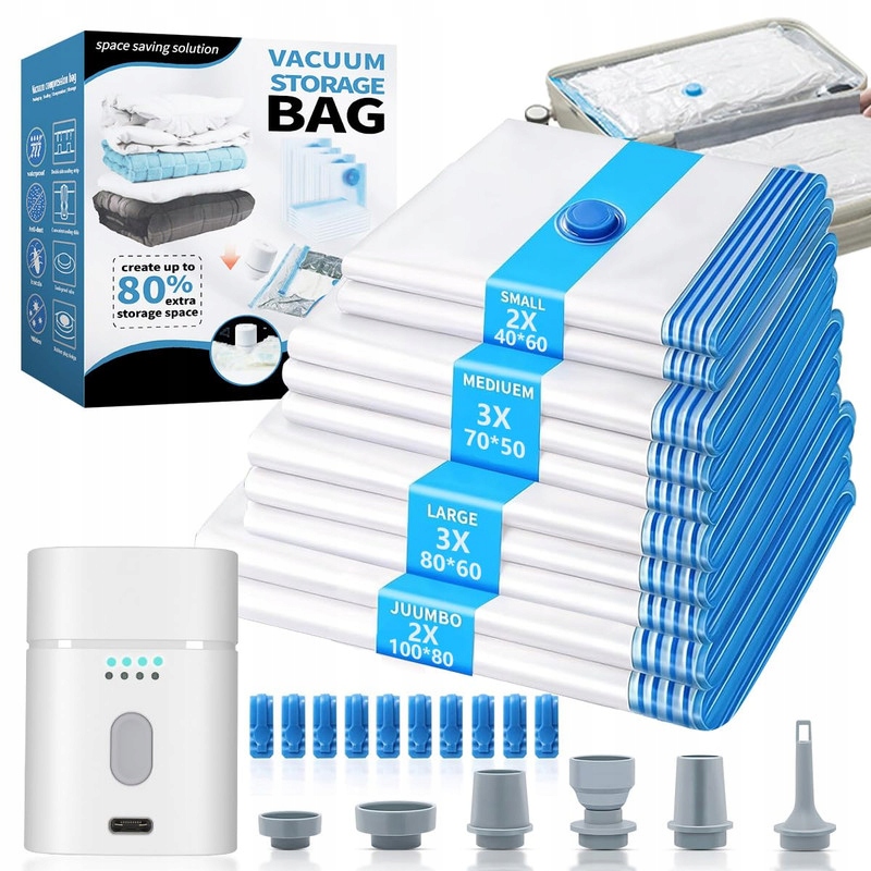 Levně Vakuové Pytle Na Oblečení 10 ks různých velikostí s Usb pumpou