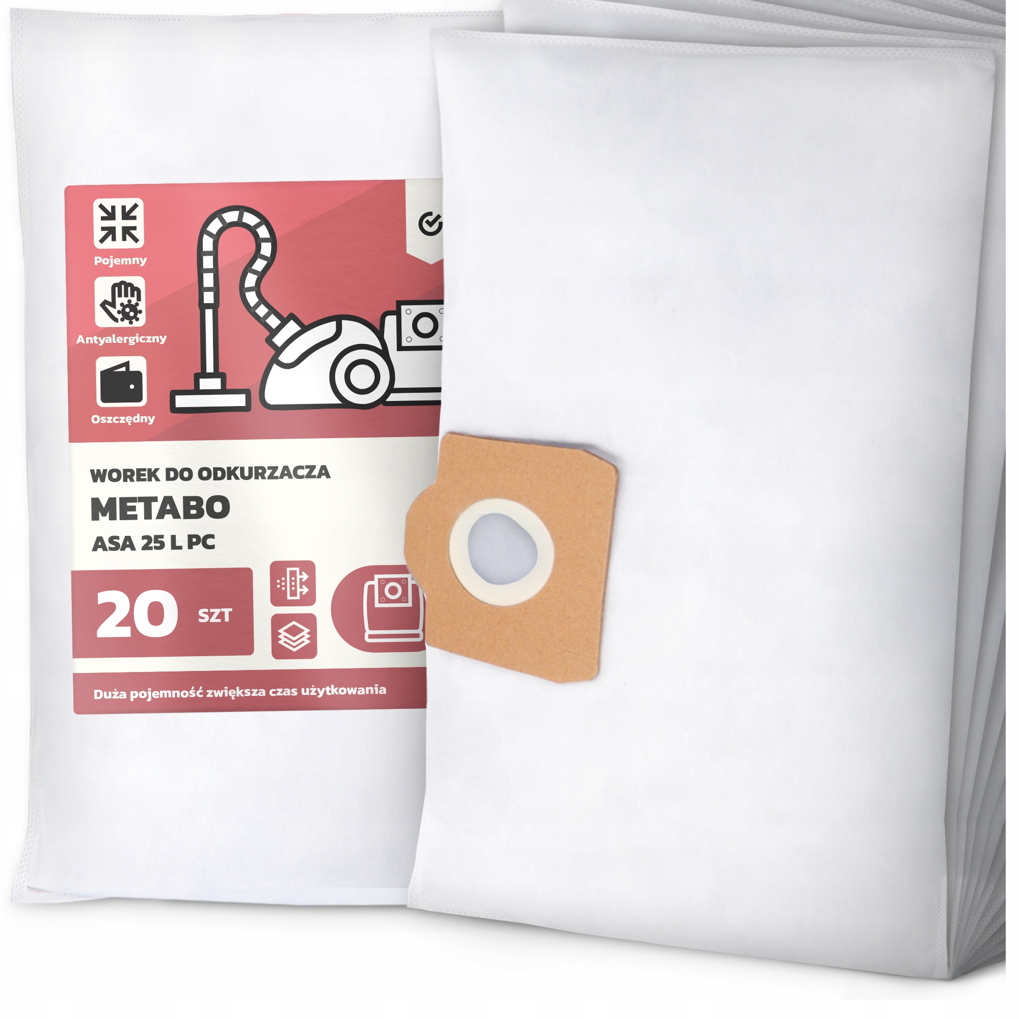 20 x Sáček Do Vysavače Metabo Asa 25 L Pc Syntetický Textilní Velký Sáček