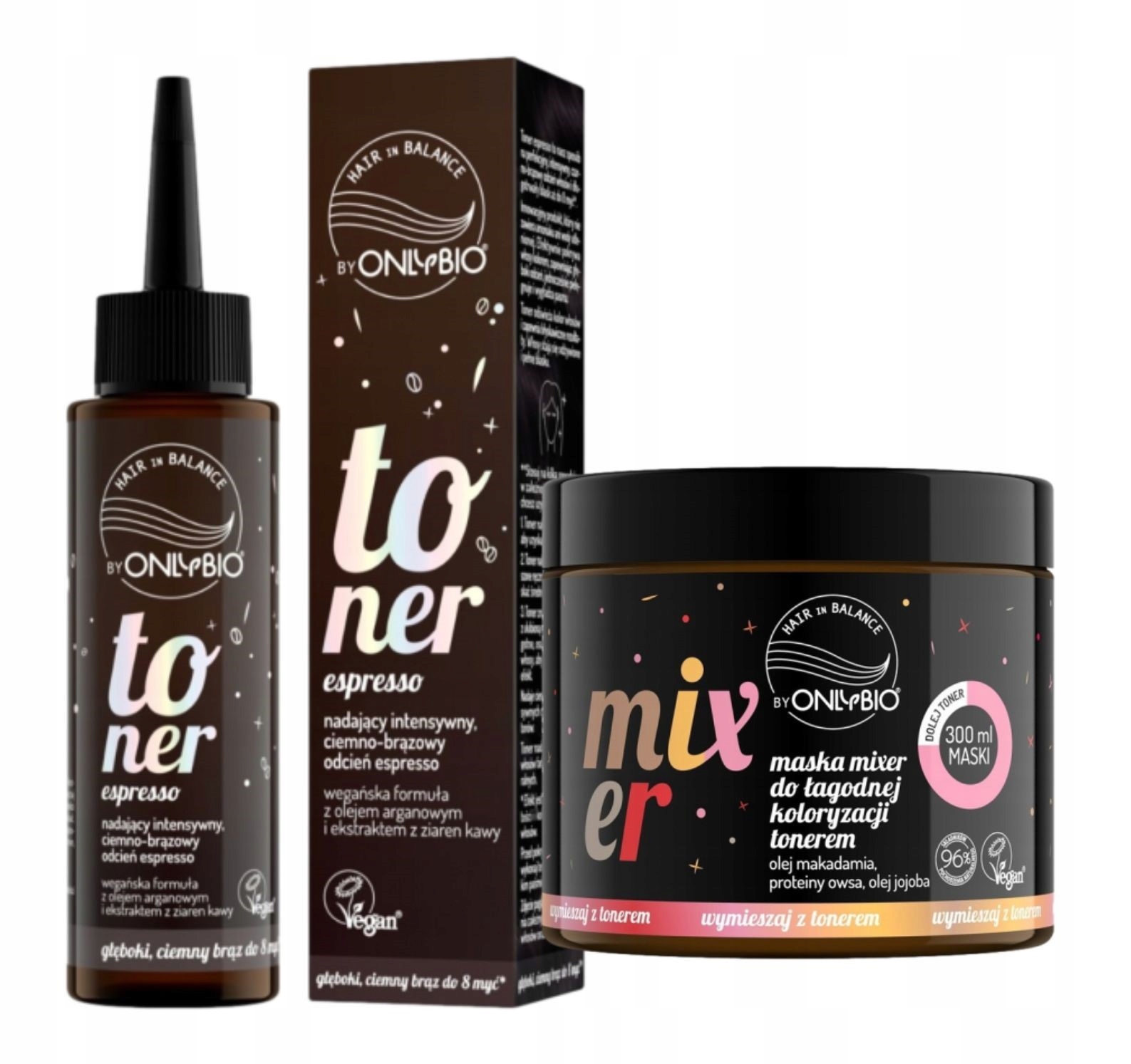 Sada Onlybio Toner na vlasy Barva Espresso Mixer Maska