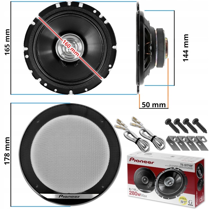 Głośniki PIONEER 165mm 16,5cm MOCNE 300W do PEUGEOT 206 207 307 407 CC SW Moc znamionowa RMS 40 W