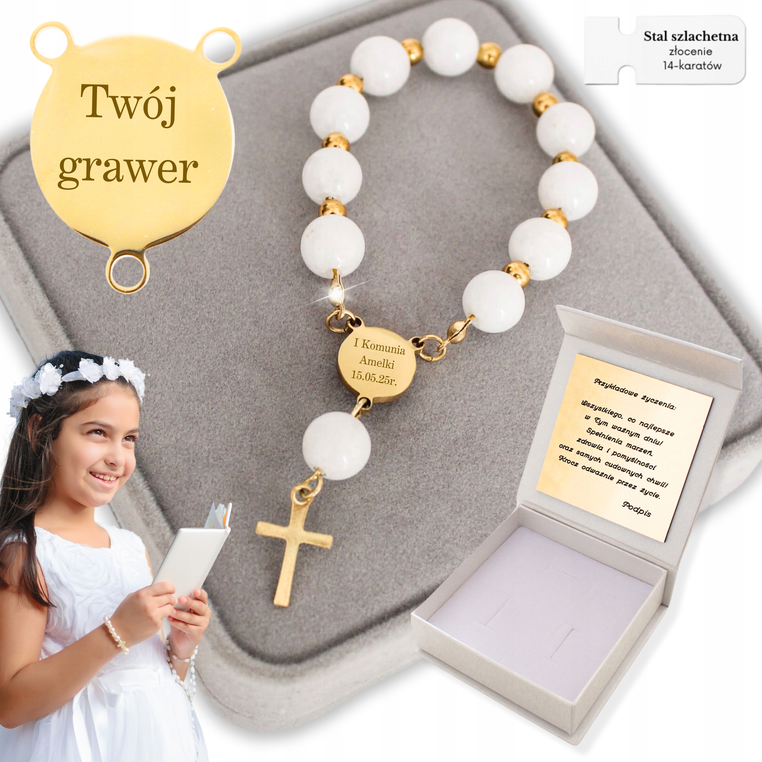 Růženec Desítka Památka svatého přijímání Dárek k přijímání Gravírování