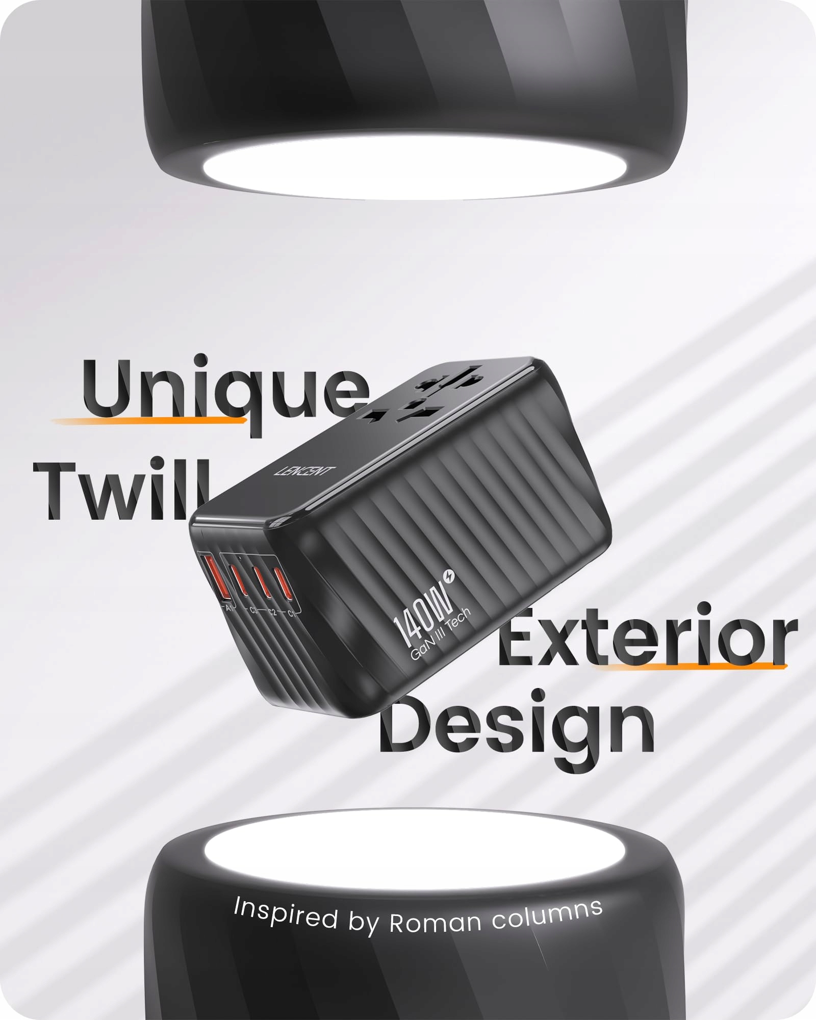 LENCENT Międzynarodowy adapter podróżny, 140 W GaN3, uniwersalny z 3 PD3.1 — miniatura 4