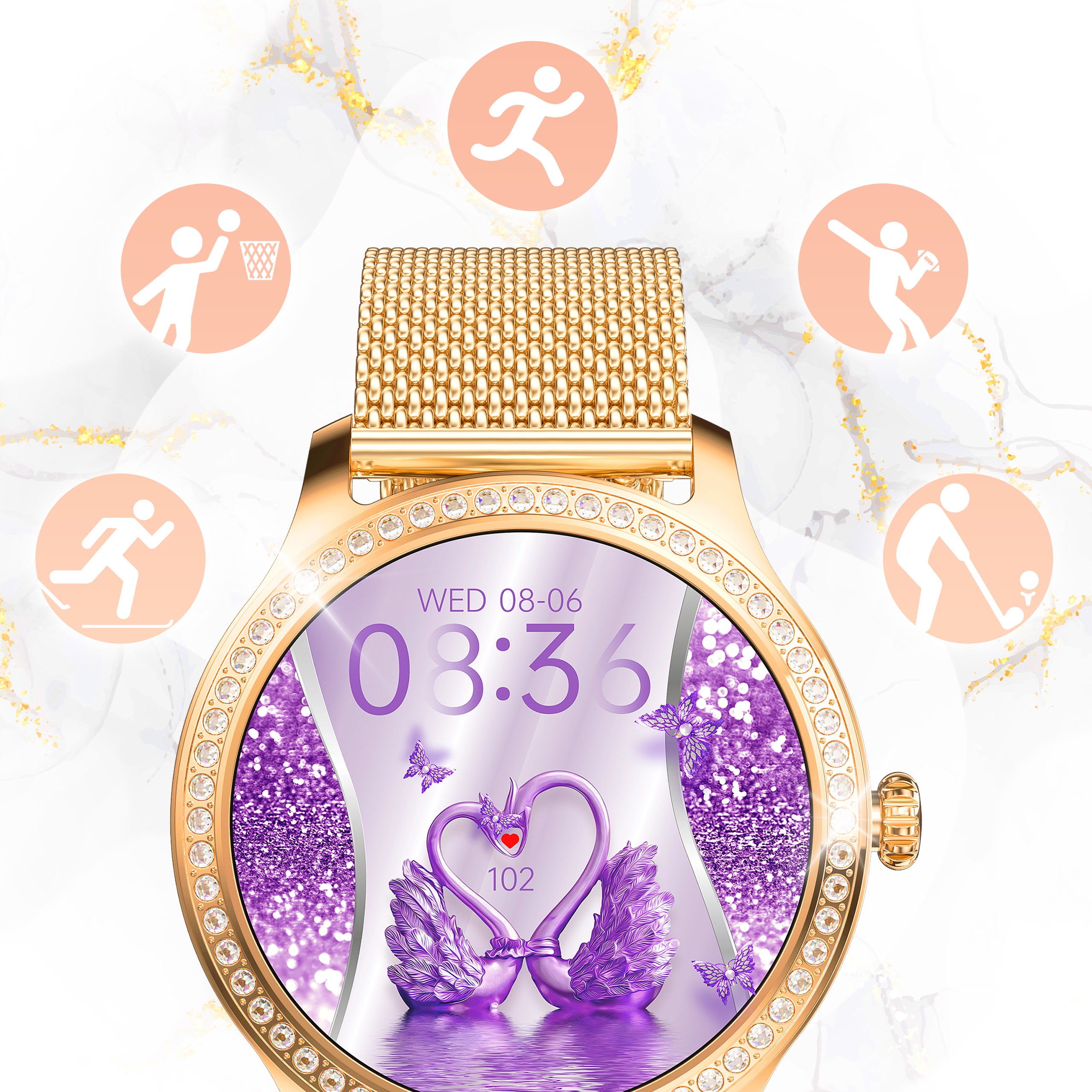 SMARTWATCH ZEGAREK DAMSKI MENU POLSKIE ROZMOWY SPORT SMART WATCH PULS PL Kompatybilność systemowa Android iOS Windows Phone