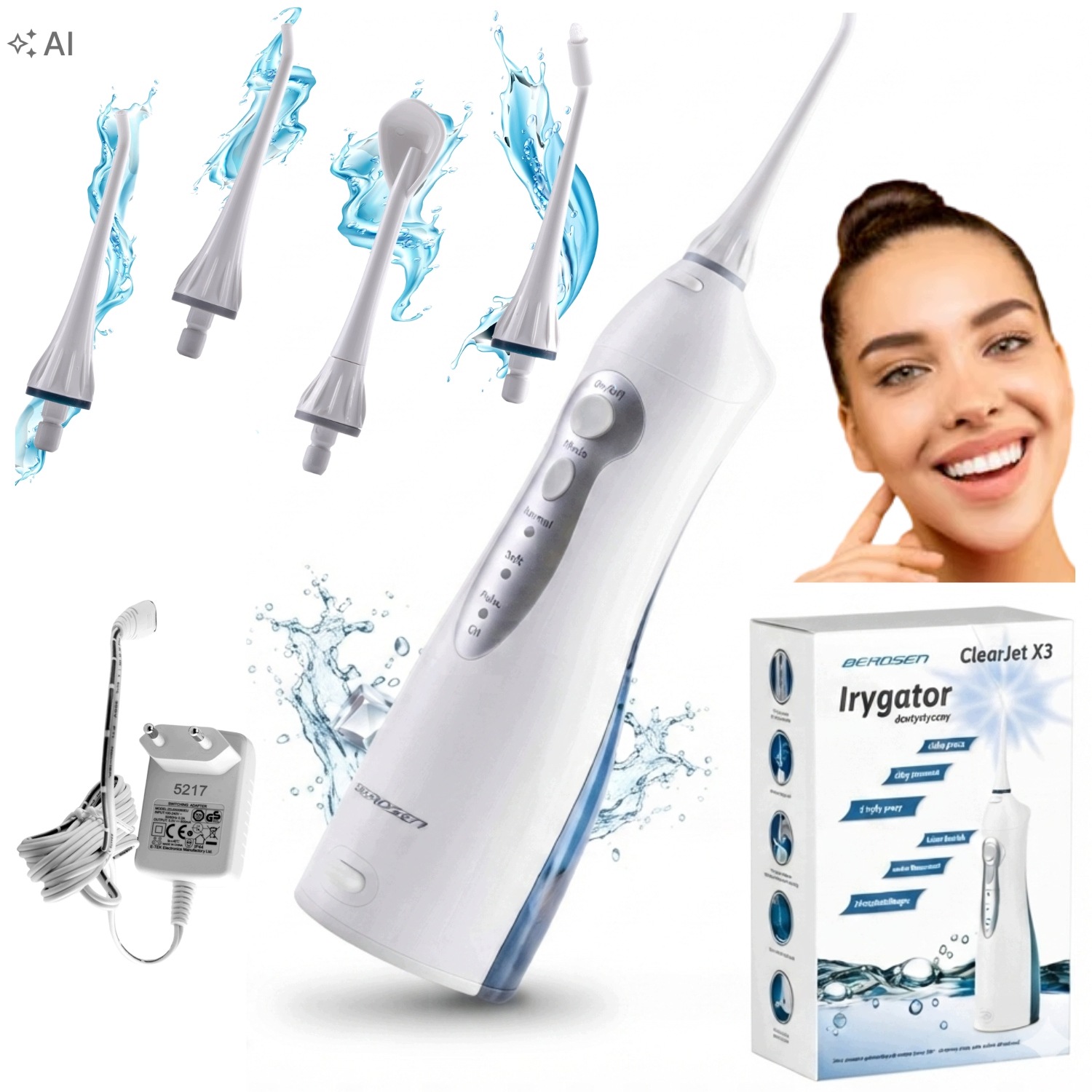 Irygator Do Zębów Bezprzewodowy Dentystyczny Berdsen 4 Dysze 3 Tryby 150ML