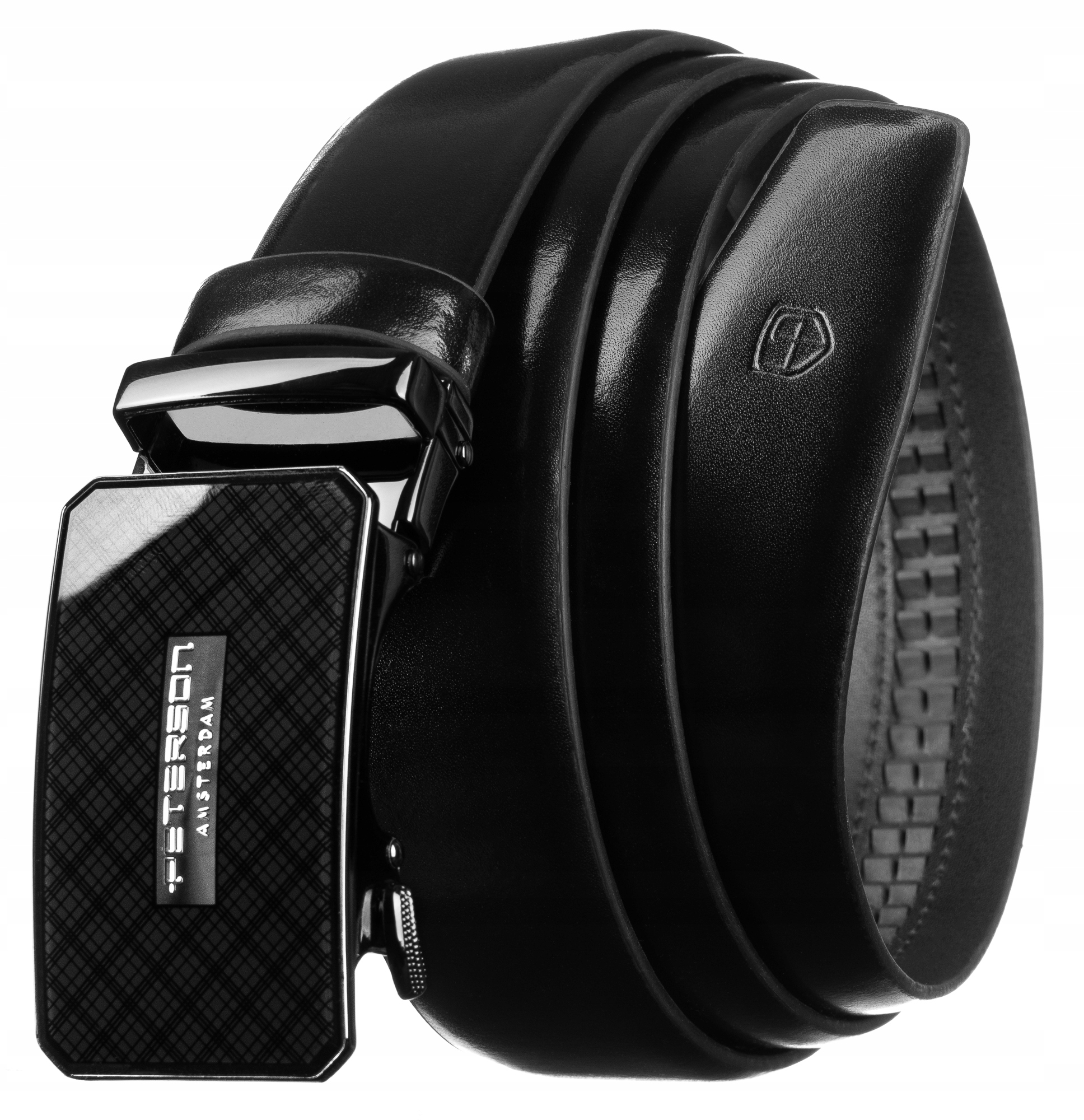 Skórzany pasek męski Peterson czarna klamra automat