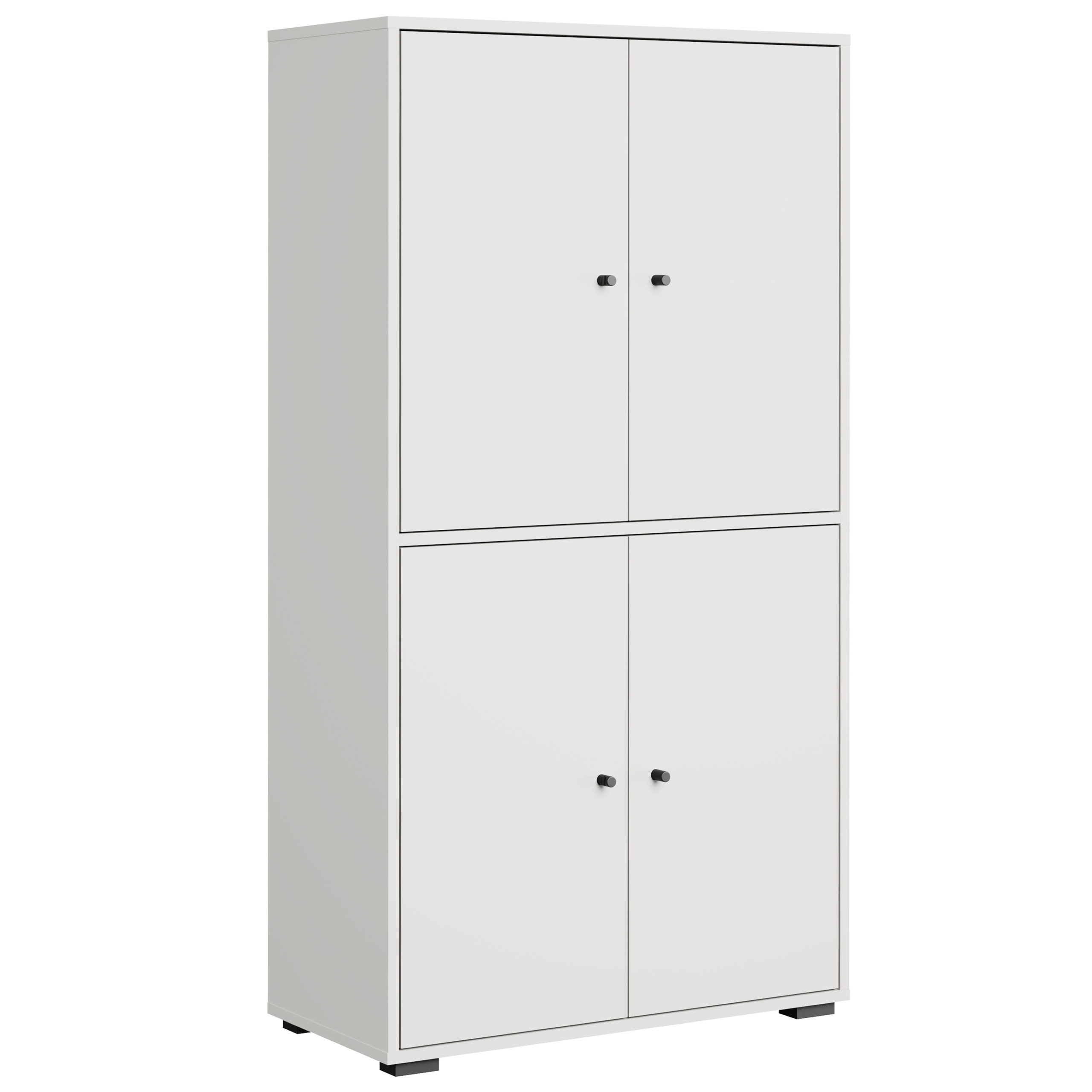 Moderní vysoká prostorná botník s výklopnými dveřmi, bílá barva