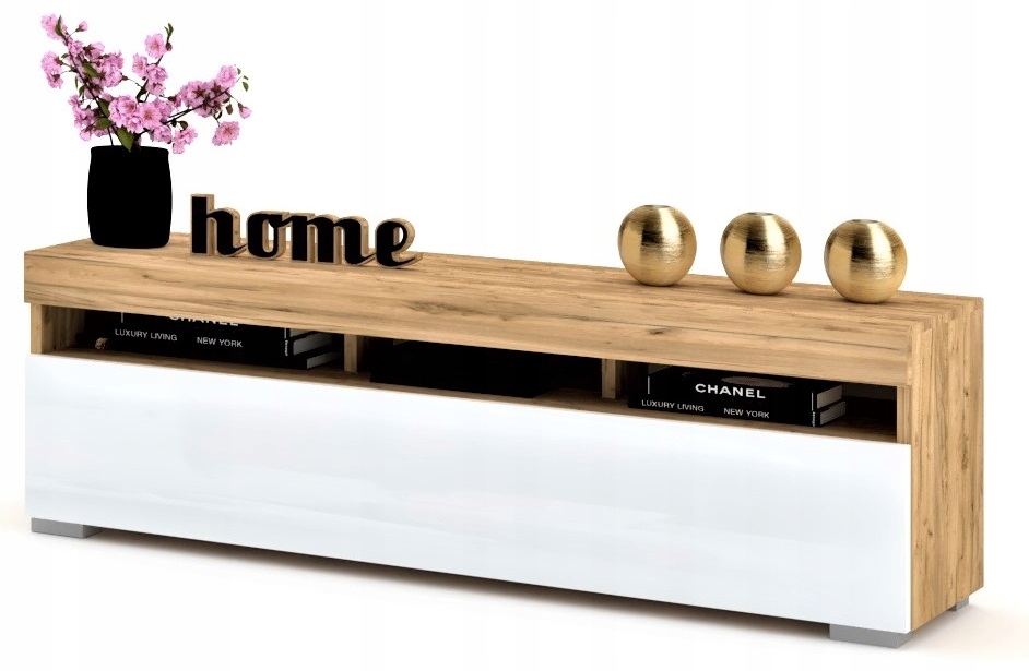 Rtv skříňka Komoda Play Dub Craft Bílý Lesk 180