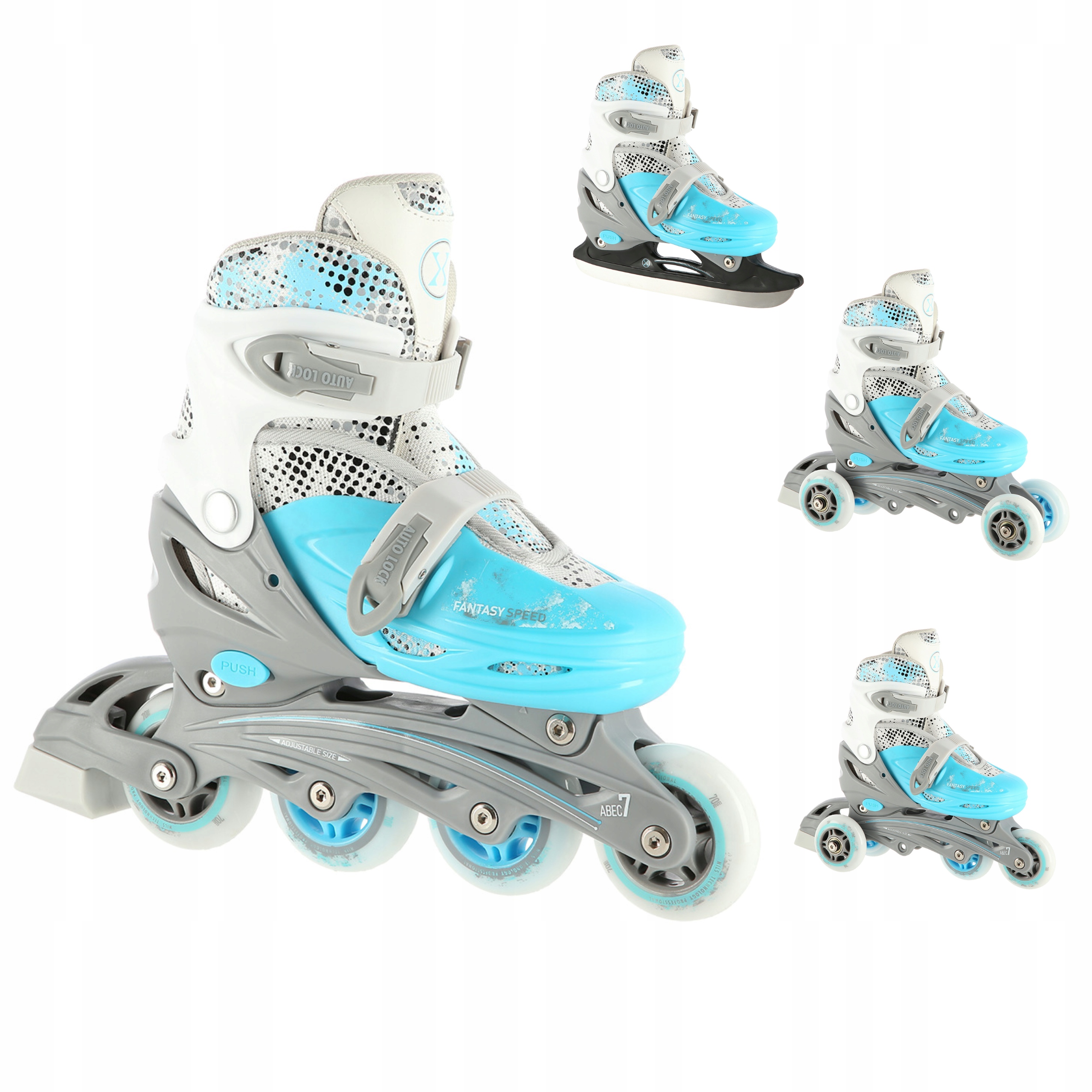 Kolečkové Brusle 4v1 M 35-38 modré brusle na led kolečkové brusle ABEC-7 Nils Extreme