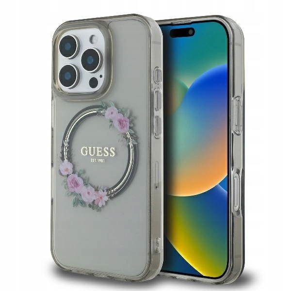 Guess Pouzdro IML Flowers Wreath MagSafe pro iPhone 16 Pro Max černé