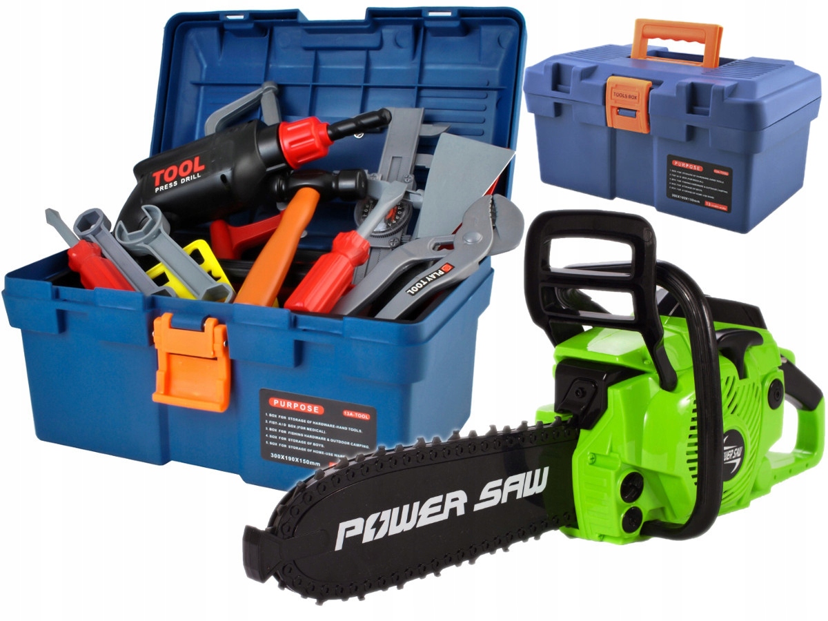 SKRZYNKA z narzędziami + PIŁA MOTOROWA dla dzieci ZESTAW Majsterkowicza XXL Seria U88Z
