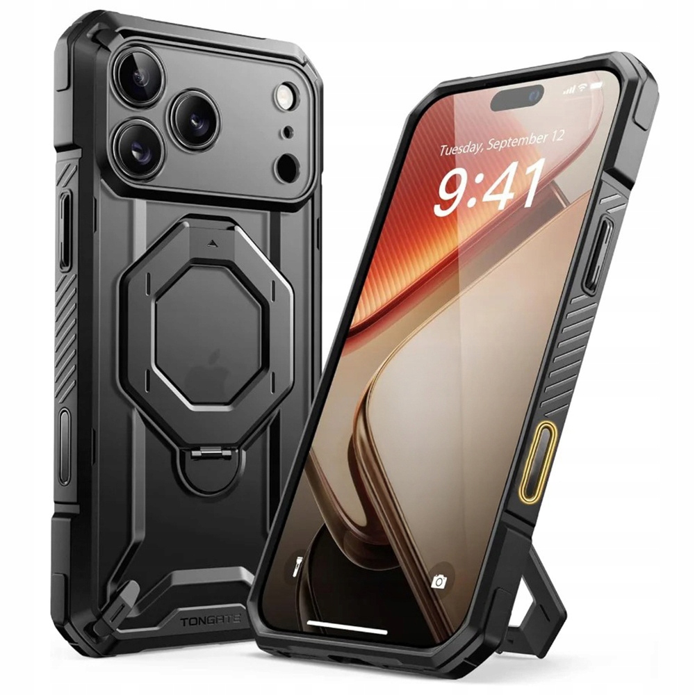 Pouzdro pro iPhone 17 Pro, Tongate MagSafe Ring, stojánek, pancéřové, Kryt