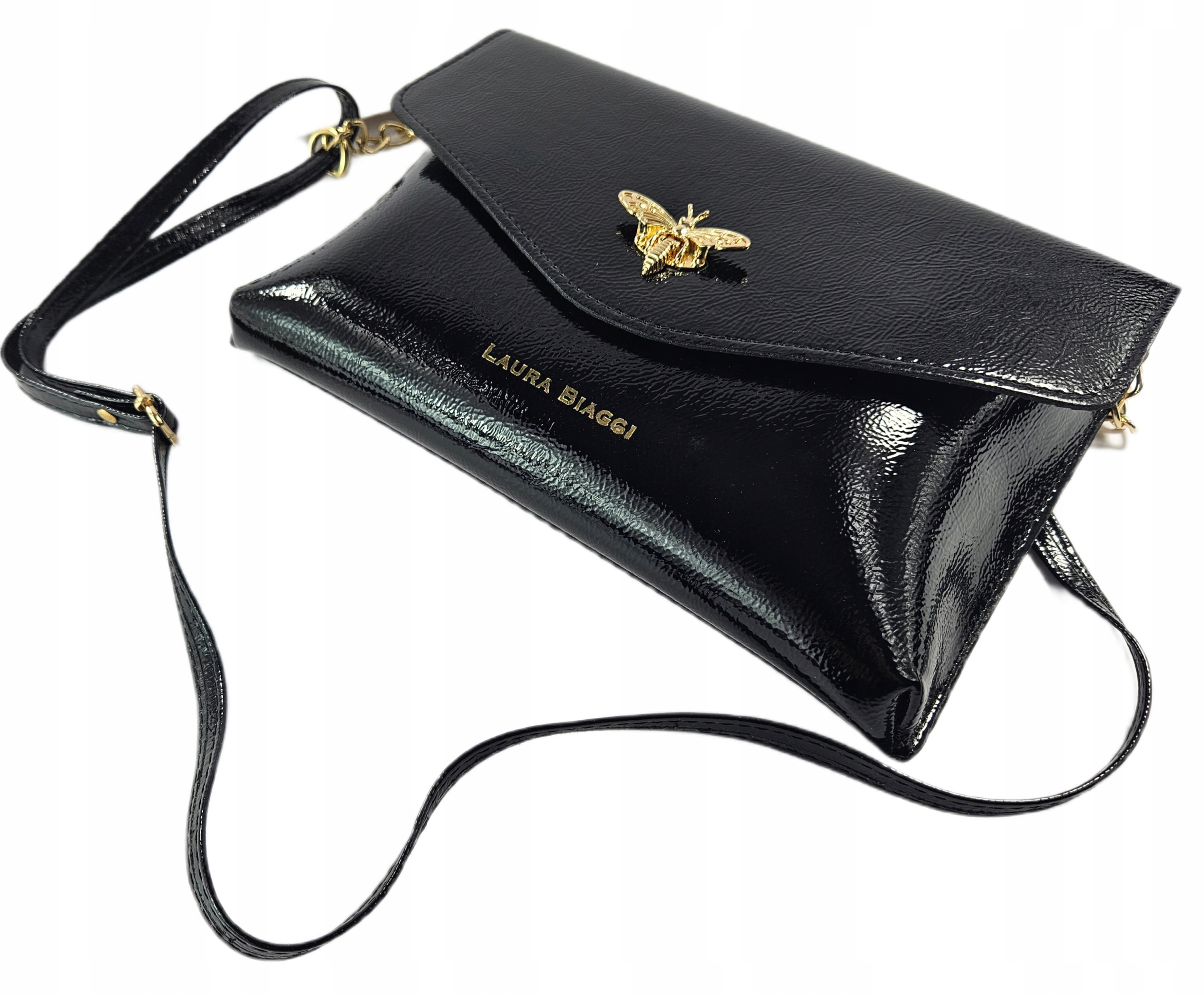 LAURA BIAGGI ELEGANCKA KOPERTÓWKA DAMSKA TOREBKA NA RAMIĘ BIAŁA NA WESELE Model LB141 koperta na łańcuszku elegancka na telefon