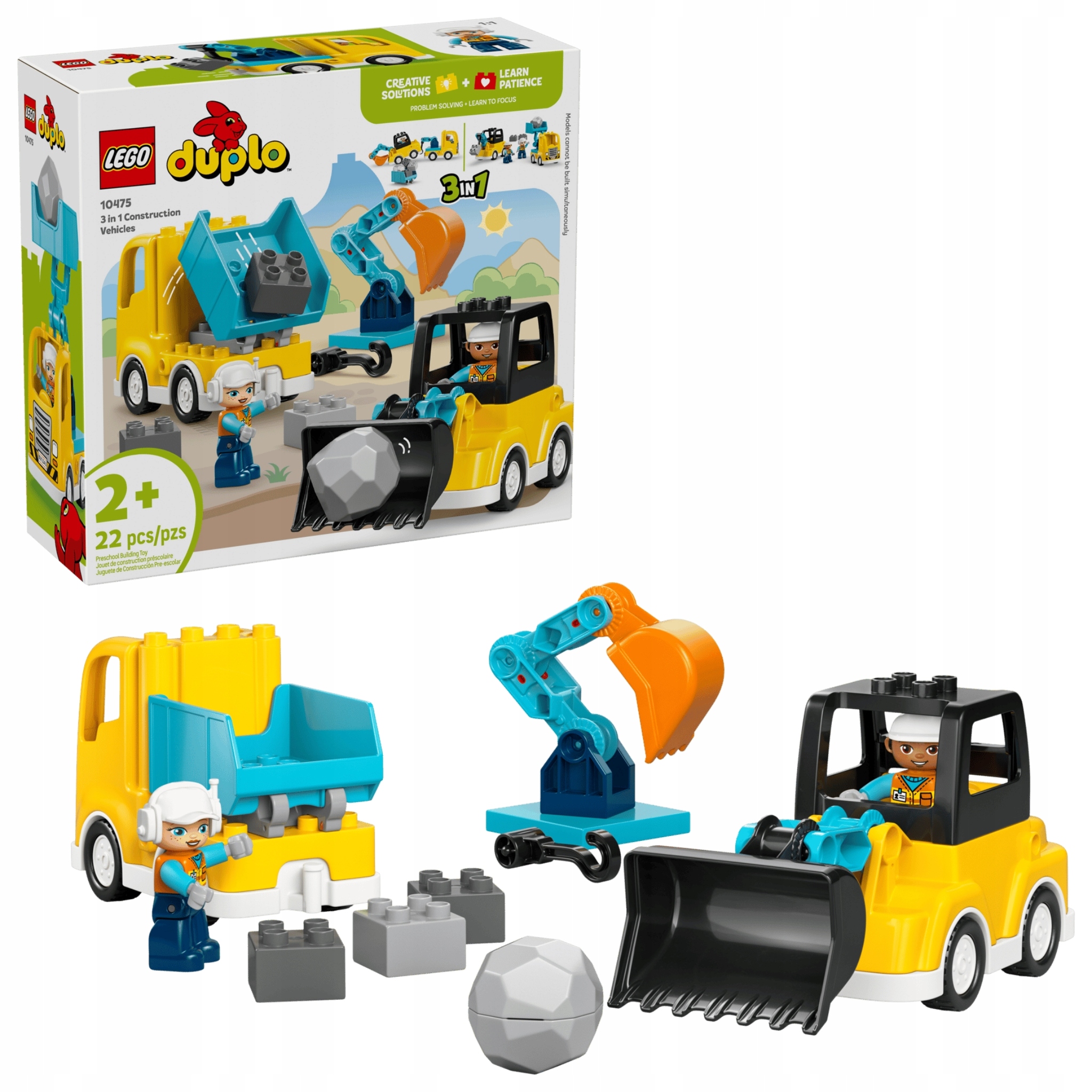 Lego Duplo 10475 Stavební stroje 3v1 Stavebnice Nákladní bagr 2+