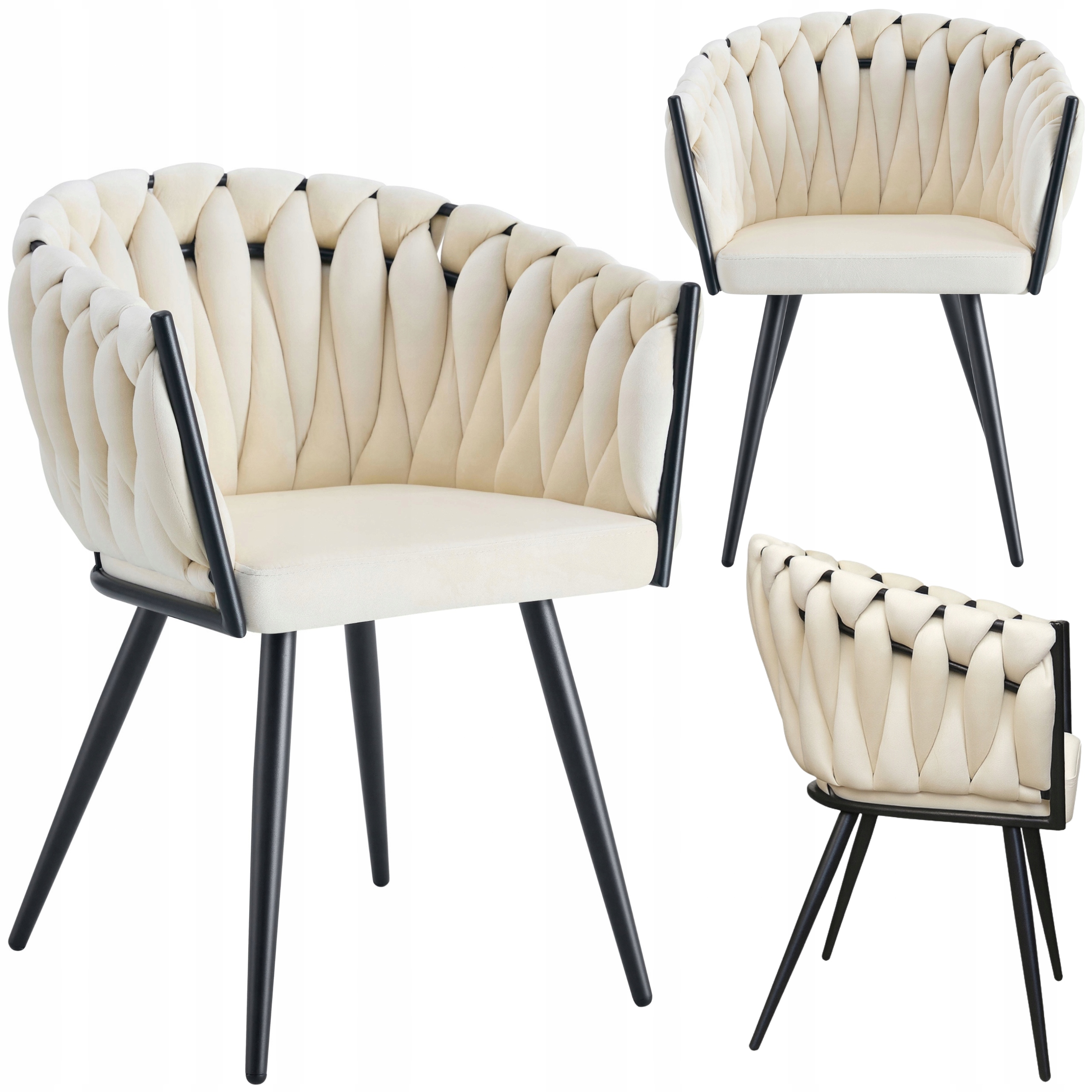 Nowoczesne Krzesło Rosa MG50 Kremowe Plecione Czarne Nogi Loft Glamour