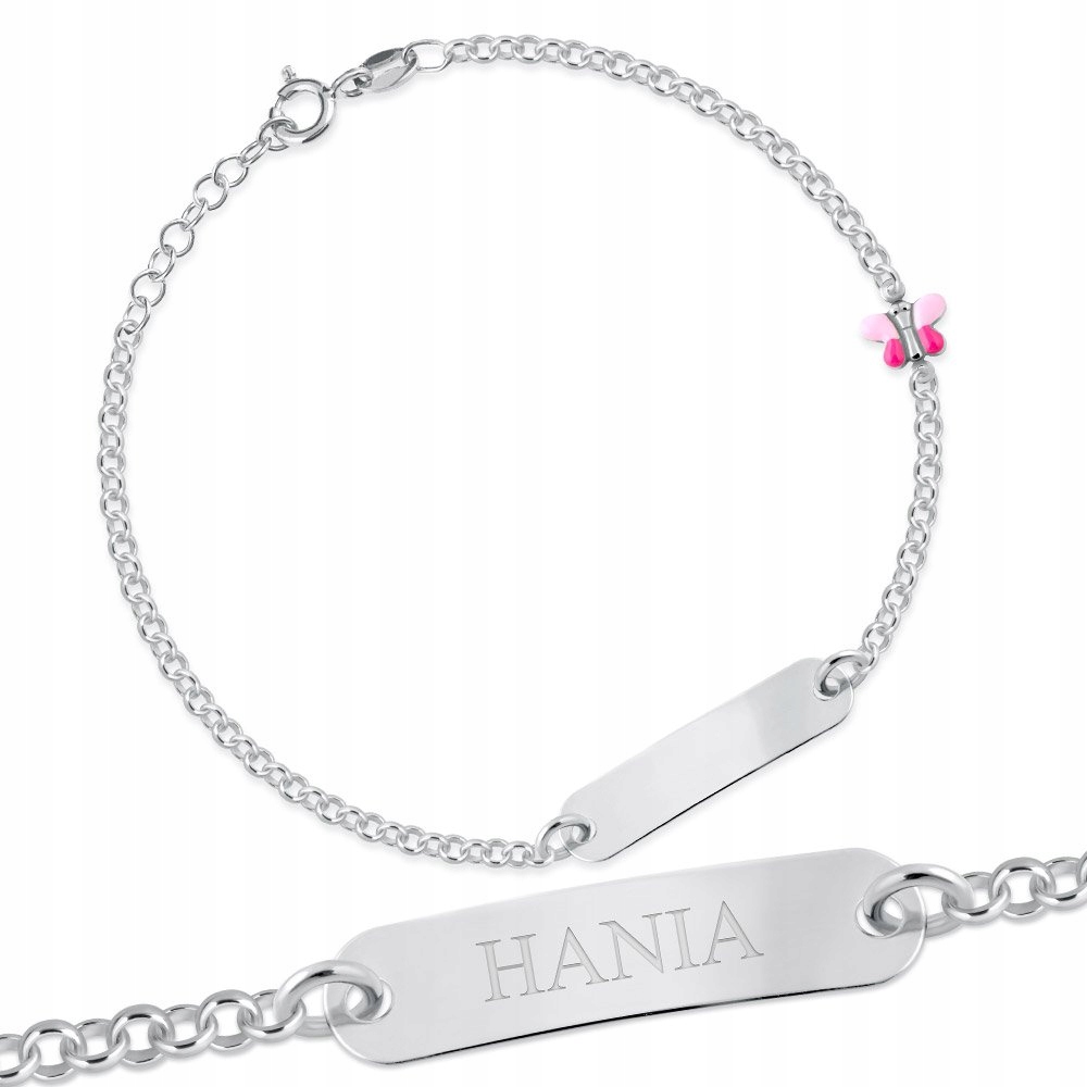 SREBRNA BRANSOLETKA ID CHRZEST MOTYLEK GRAWER Stan opakowania oryginalne