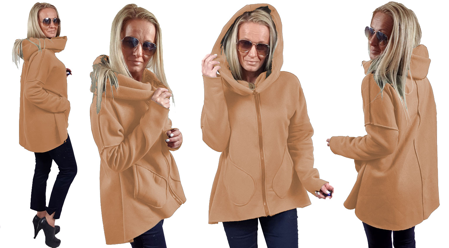 

Asymetryczna Bluza Tunika Kardigan Komin Kaptu XXL